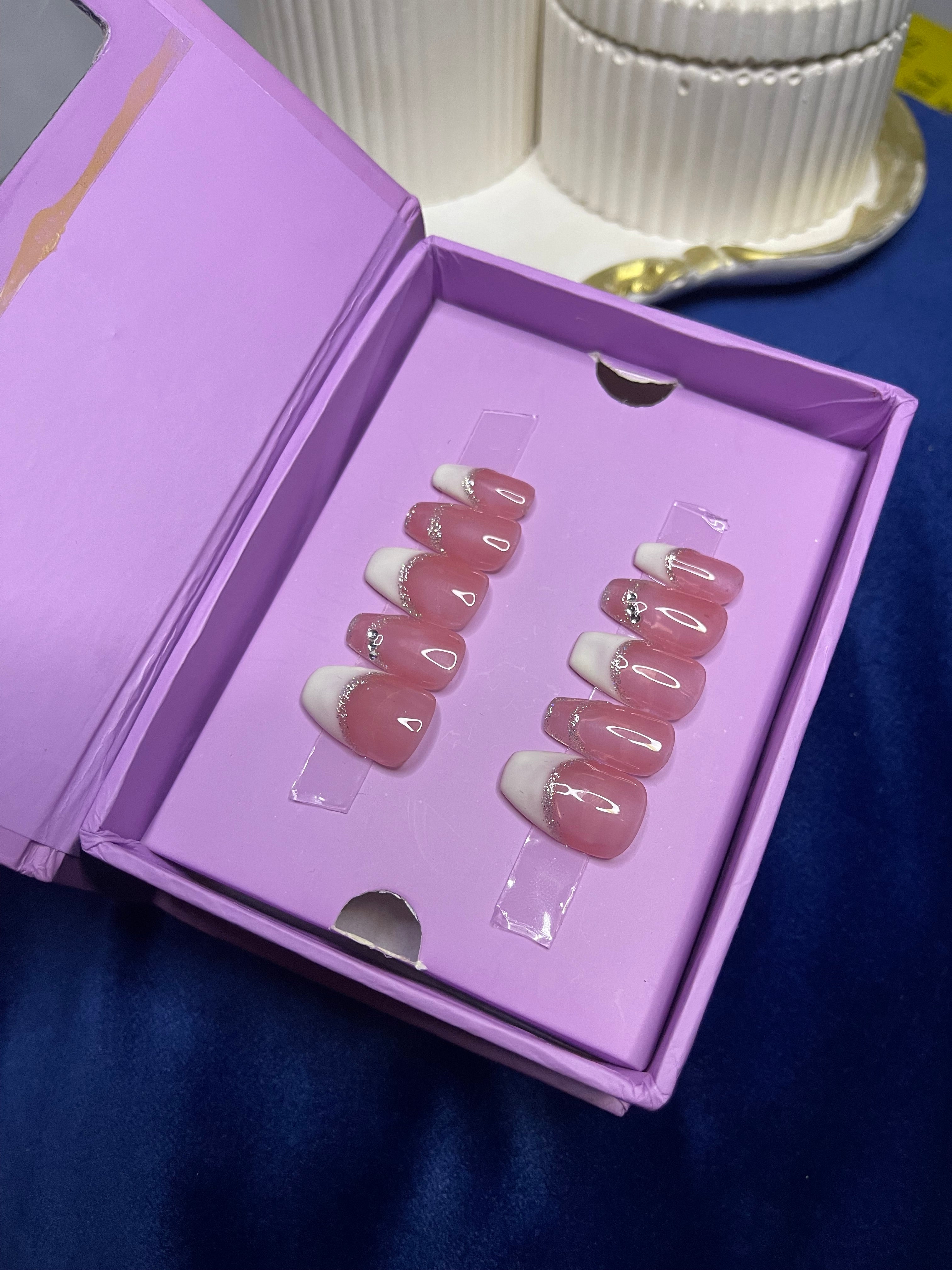 Realistic White Luxury French - Coffin Press On Nails