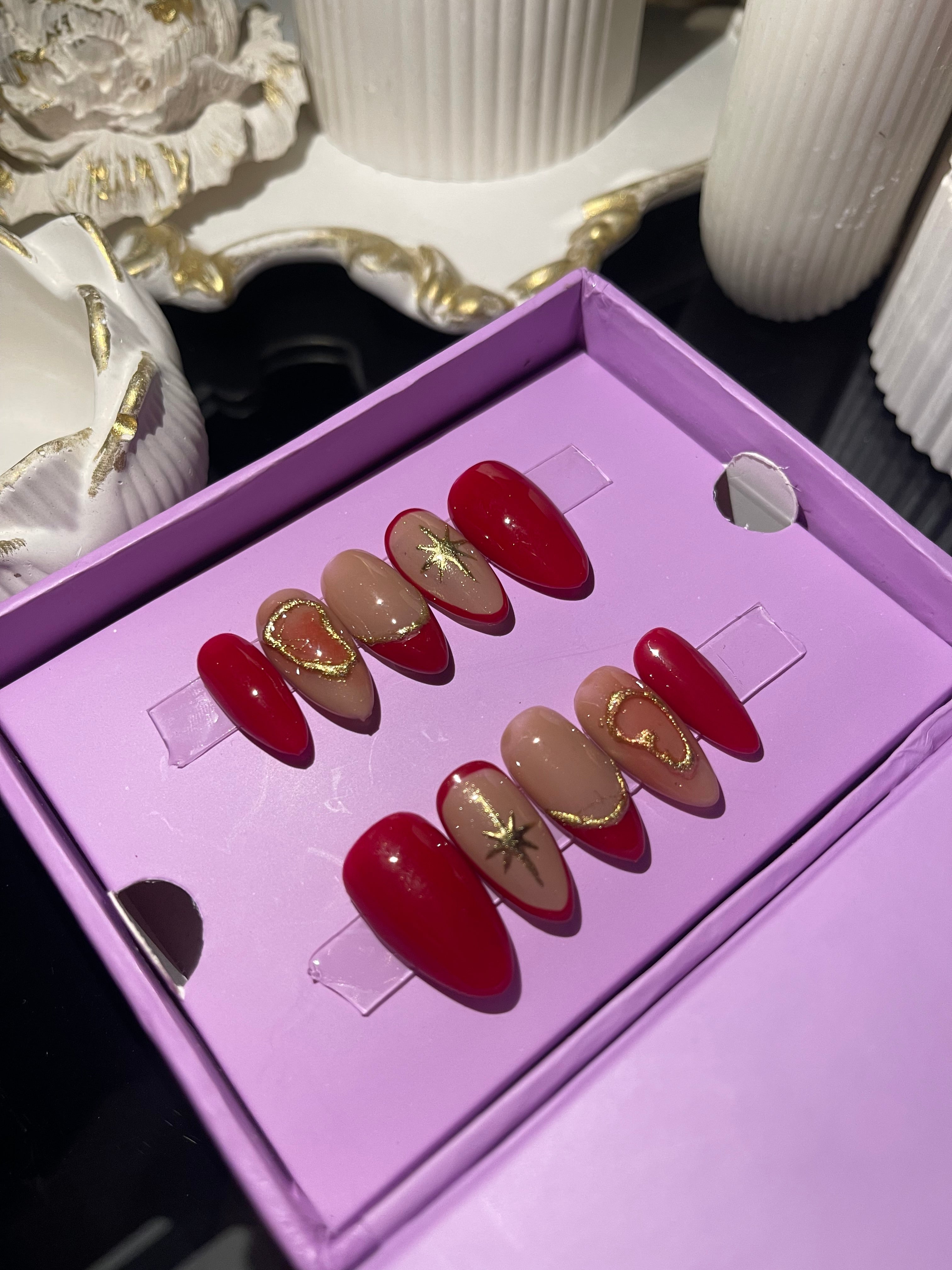 Red Bridal Glam - Almond Press Ons