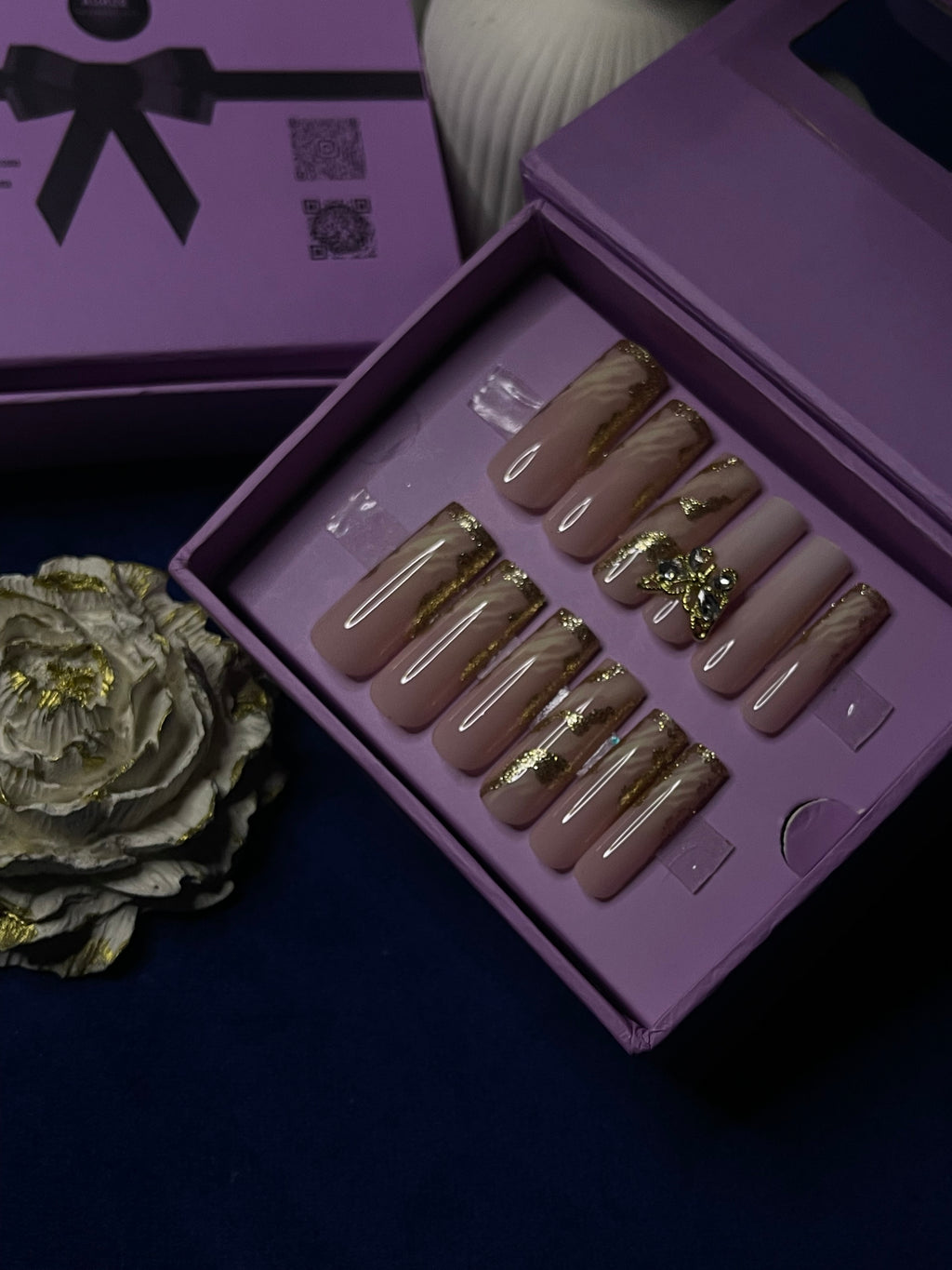 Butterfly Gold- Square Long Press on Nails