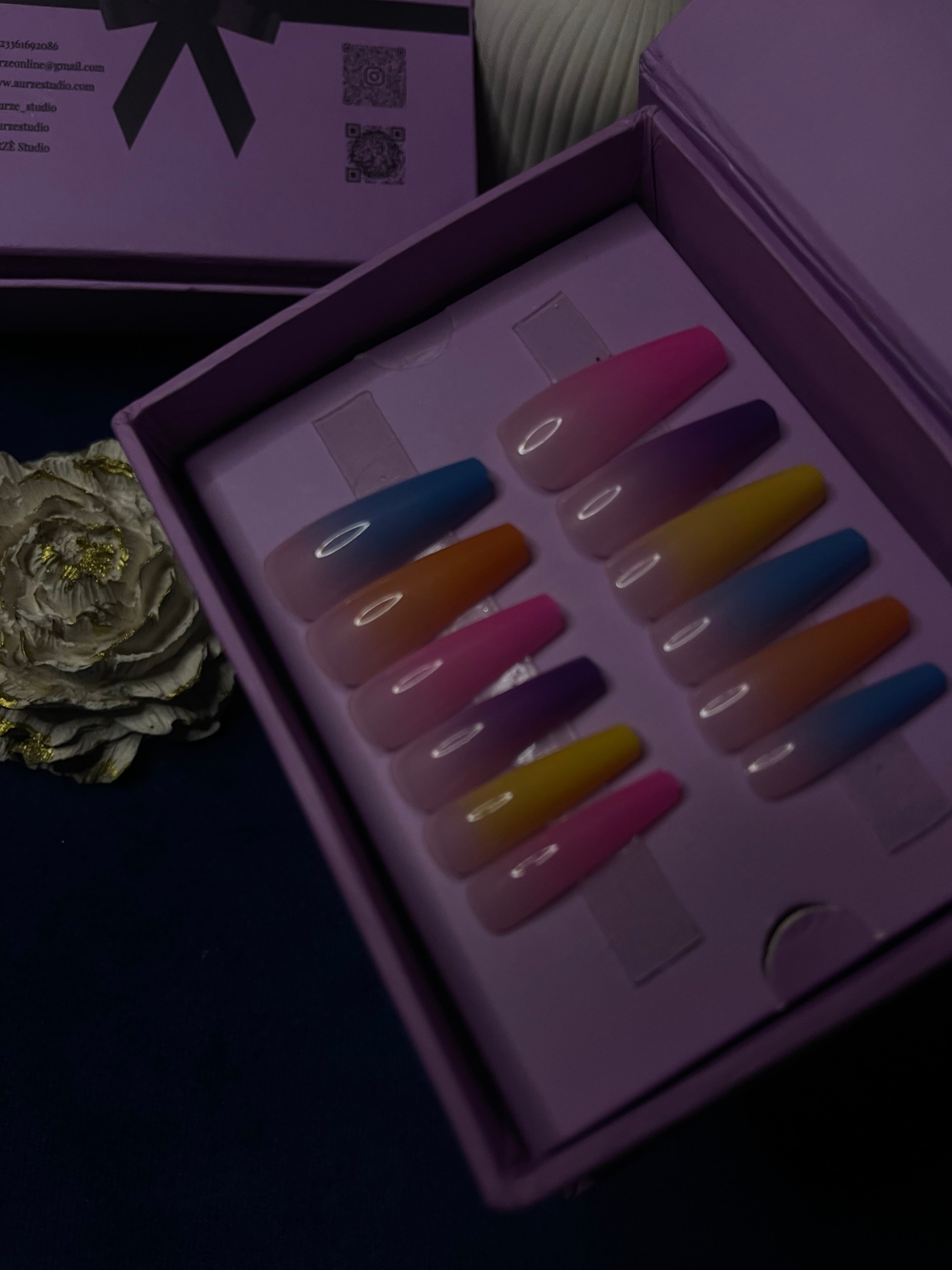 Multi Ombre- Coffin Press On Nails