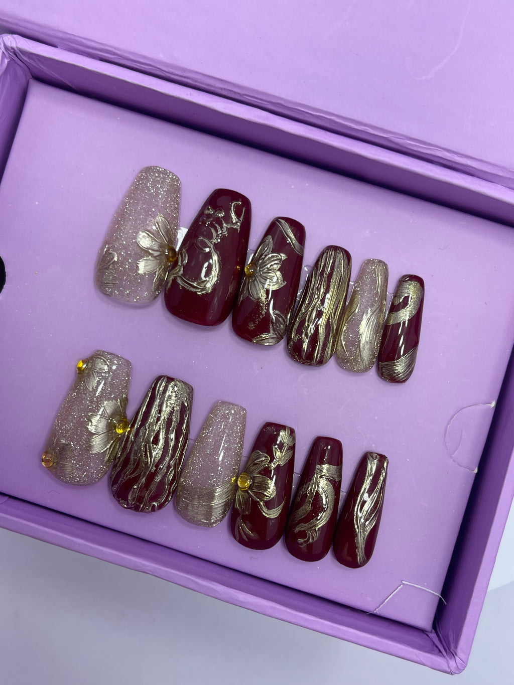 Bridal Red Luxury Nails - Coffin Press On Nails