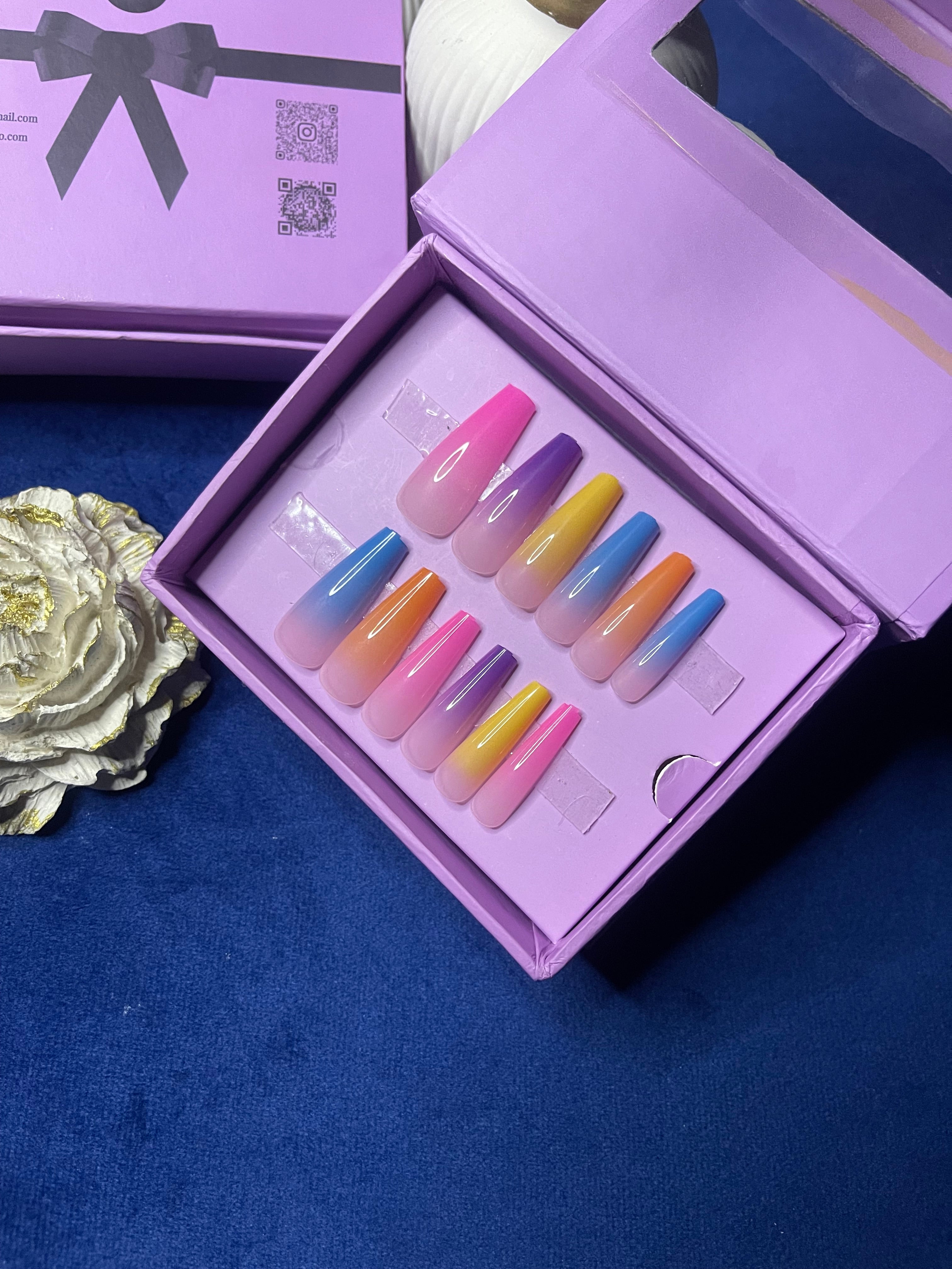 Multi Ombre- Coffin Press On Nails