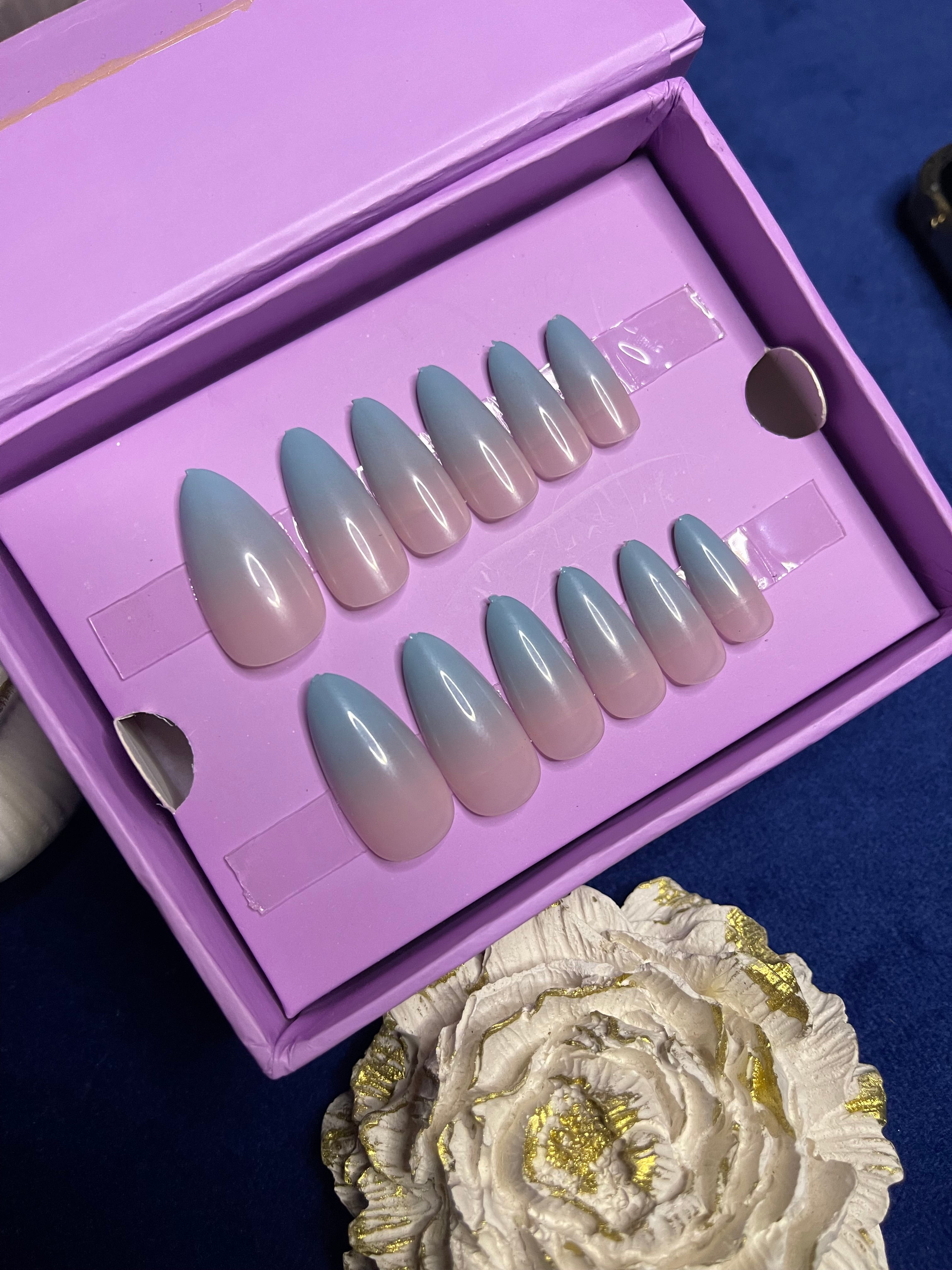 Blue Ombre - Long Almond Press Ons