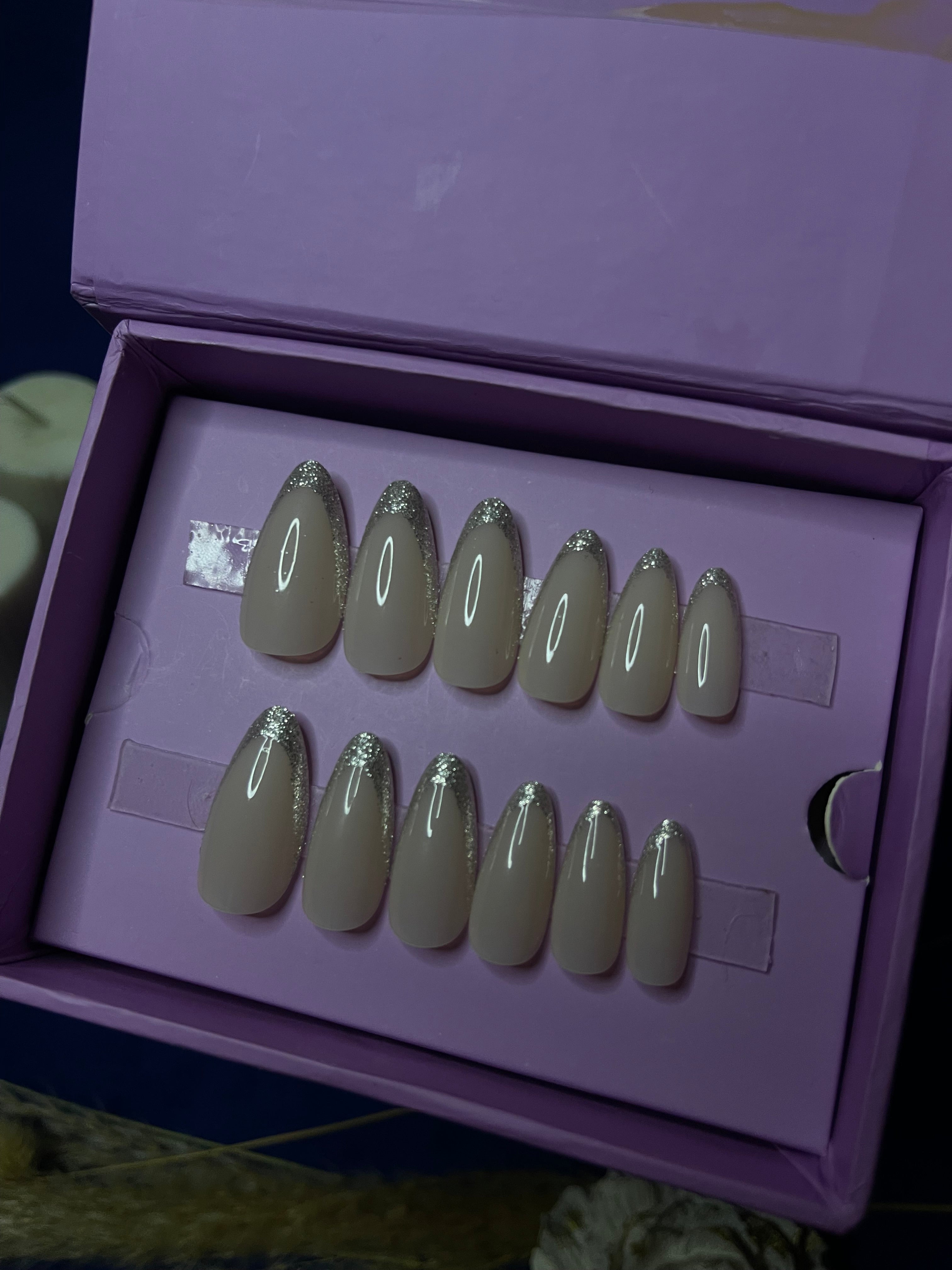 Silver French - Almond Press Ons