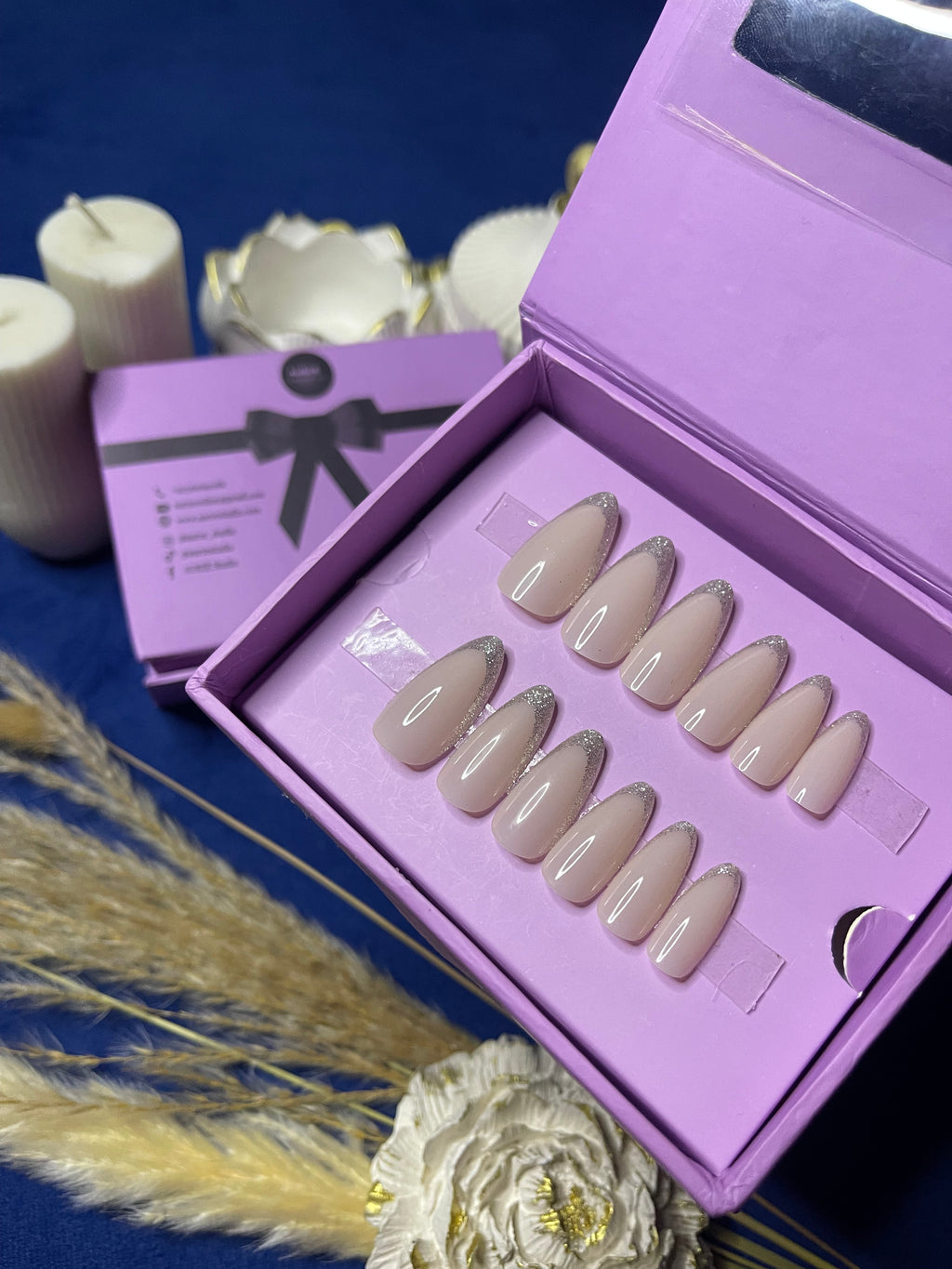 Silver French - Almond Press Ons