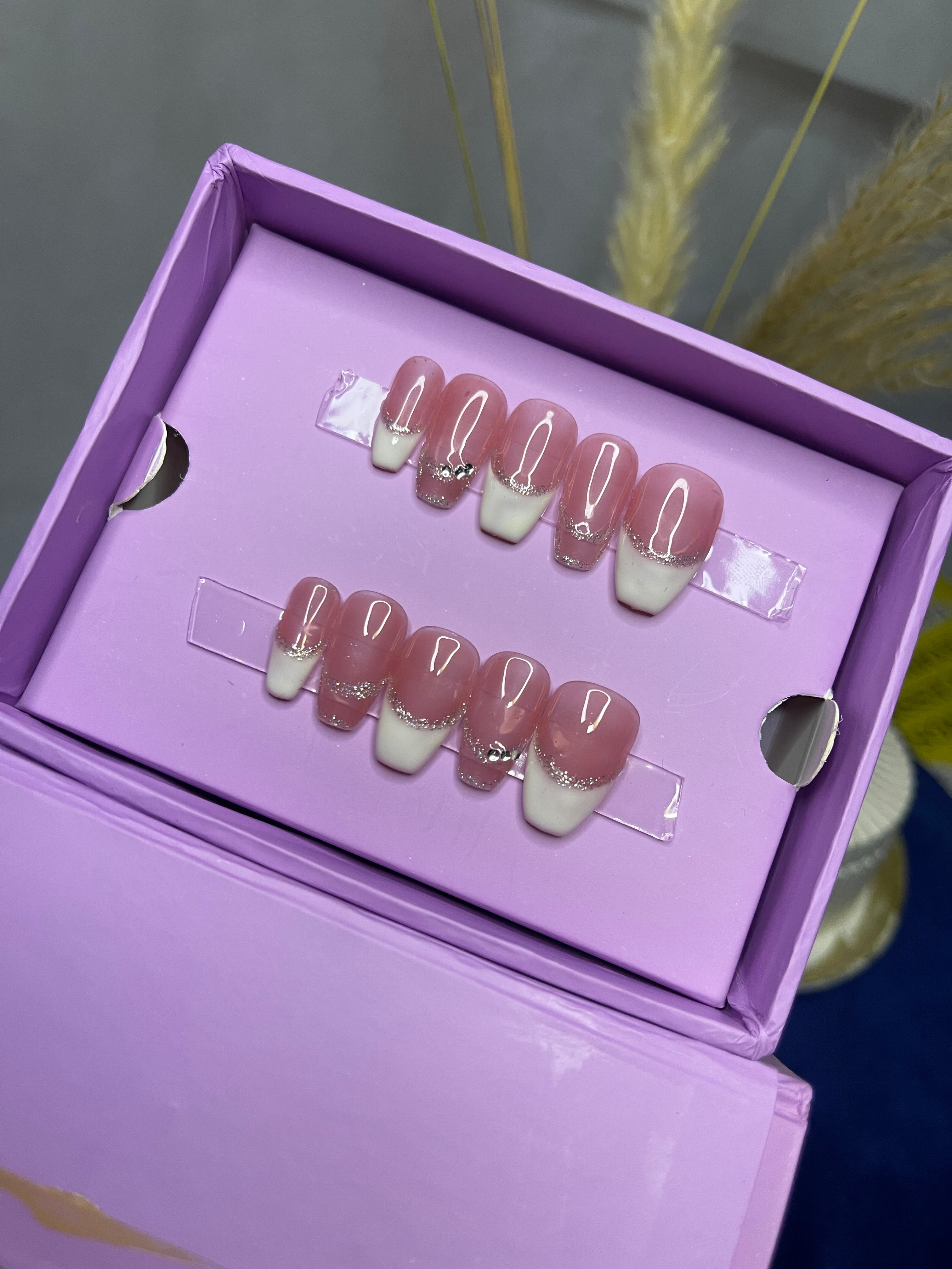 Realistic White Luxury French - Coffin Press On Nails