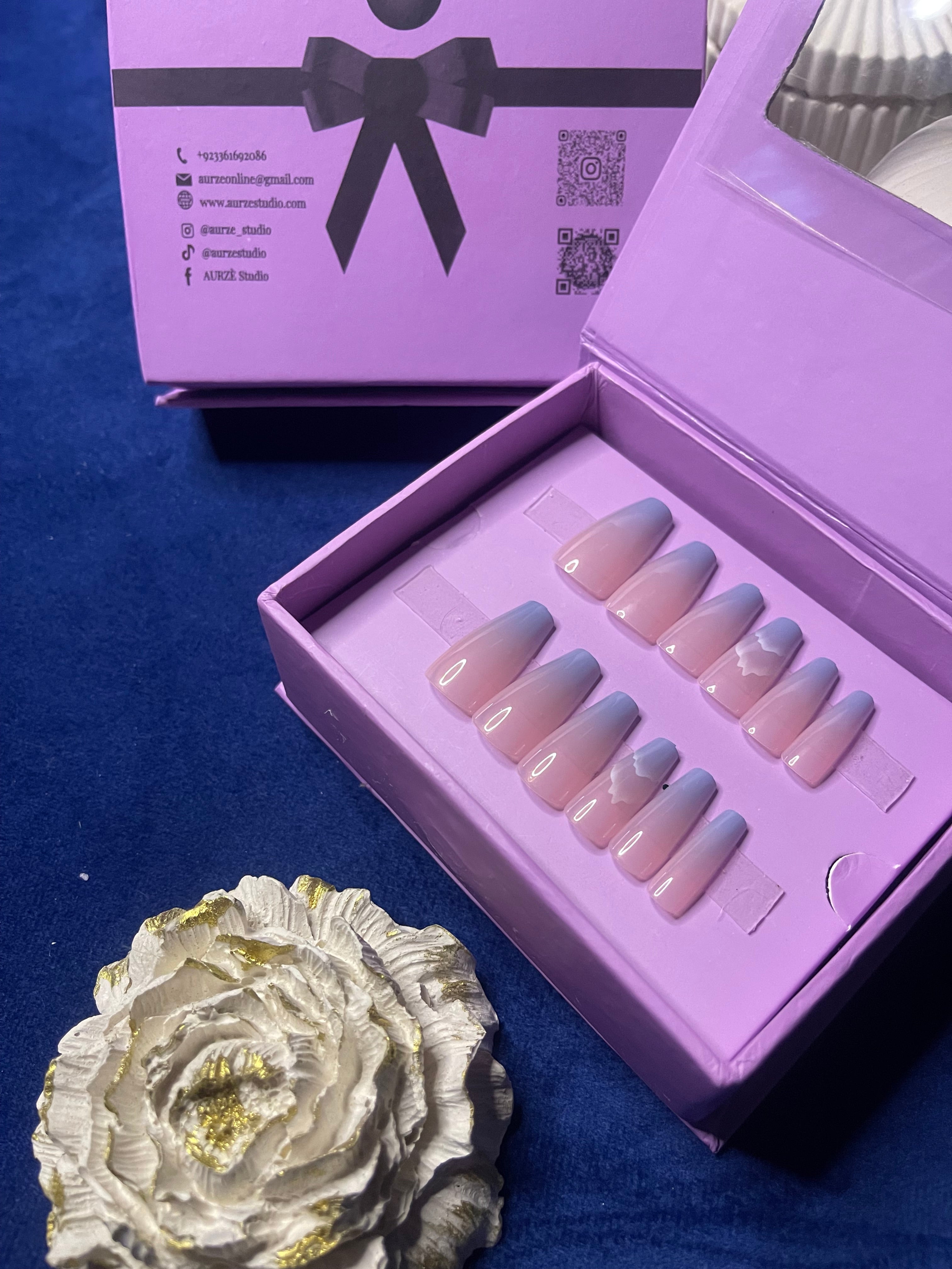 Blue French - Coffin Press On Nails