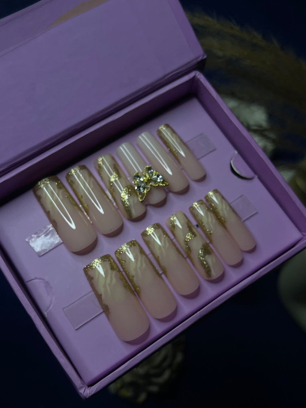 Butterfly Gold- Square Long Press on Nails