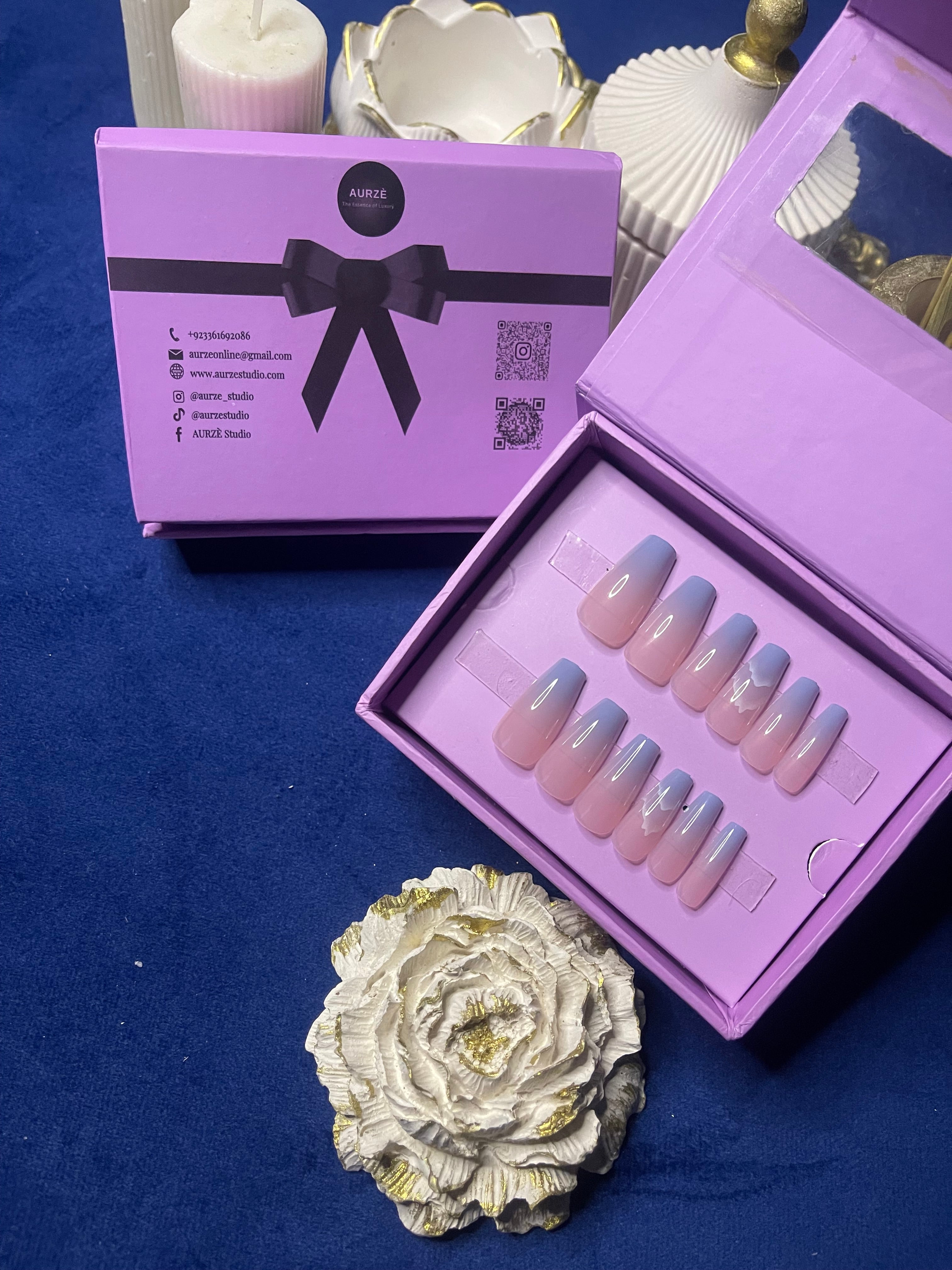 Blue French - Coffin Press On Nails