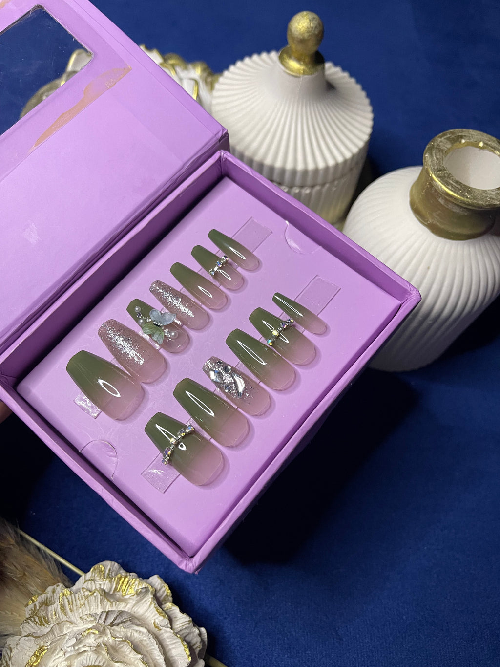 Green Gems Luxury- Coffin Press Ons