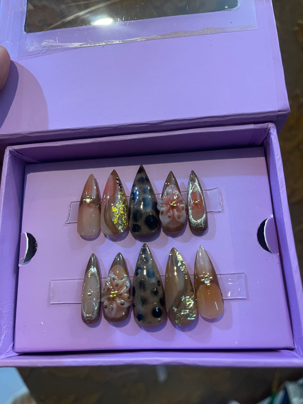 Aura of Leopard Brown- Stiletto Press On Nails