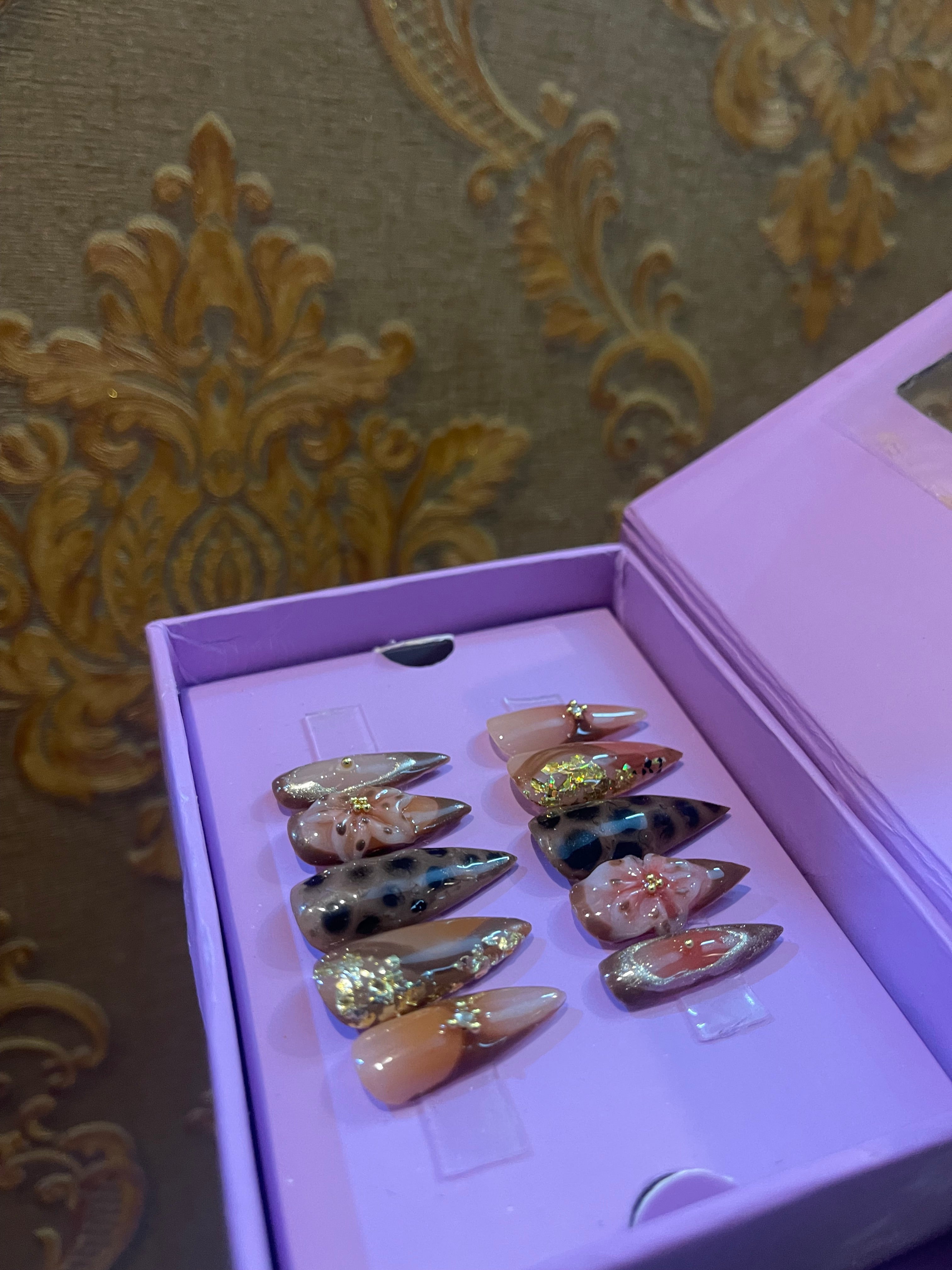 Aura of Leopard Brown- Stiletto Press On Nails