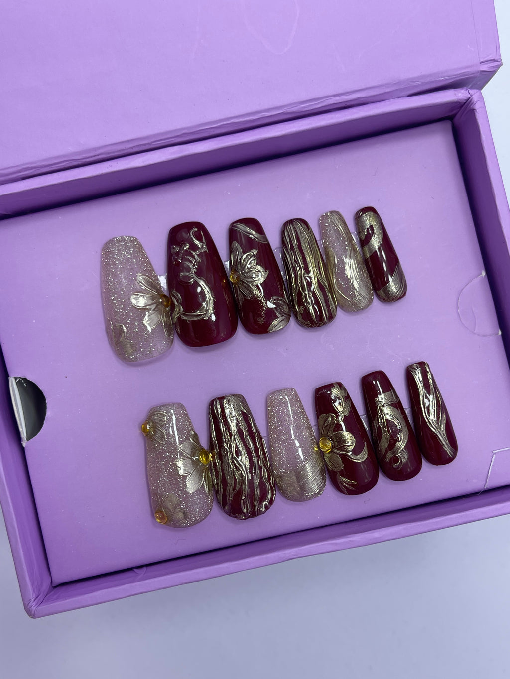 Bridal Red Luxury Nails - Coffin Press On Nails