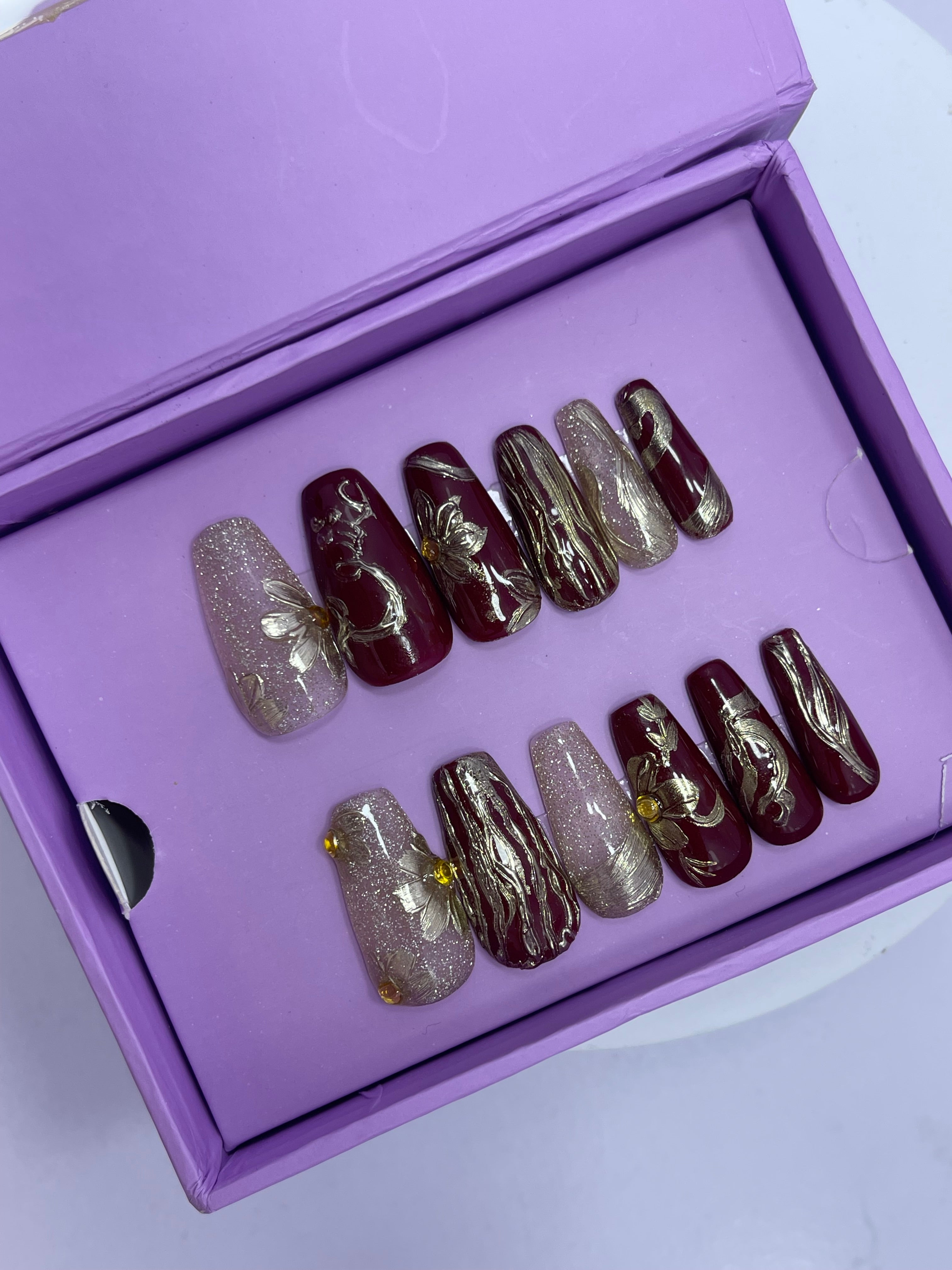 Bridal Red Luxury Nails - Coffin Press On Nails