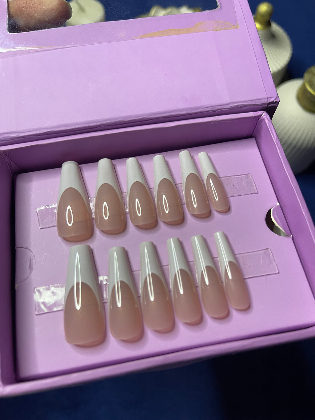 White U French- Coffin Long Press Ons