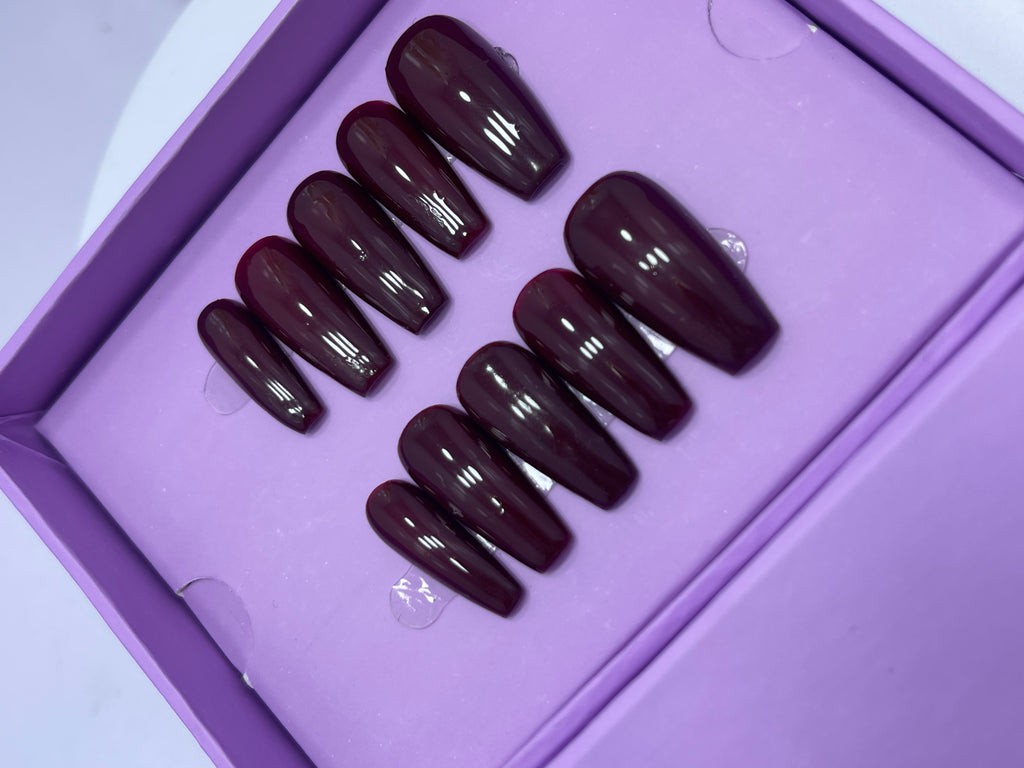 Maroon Shine - Coffin Press On Nails
