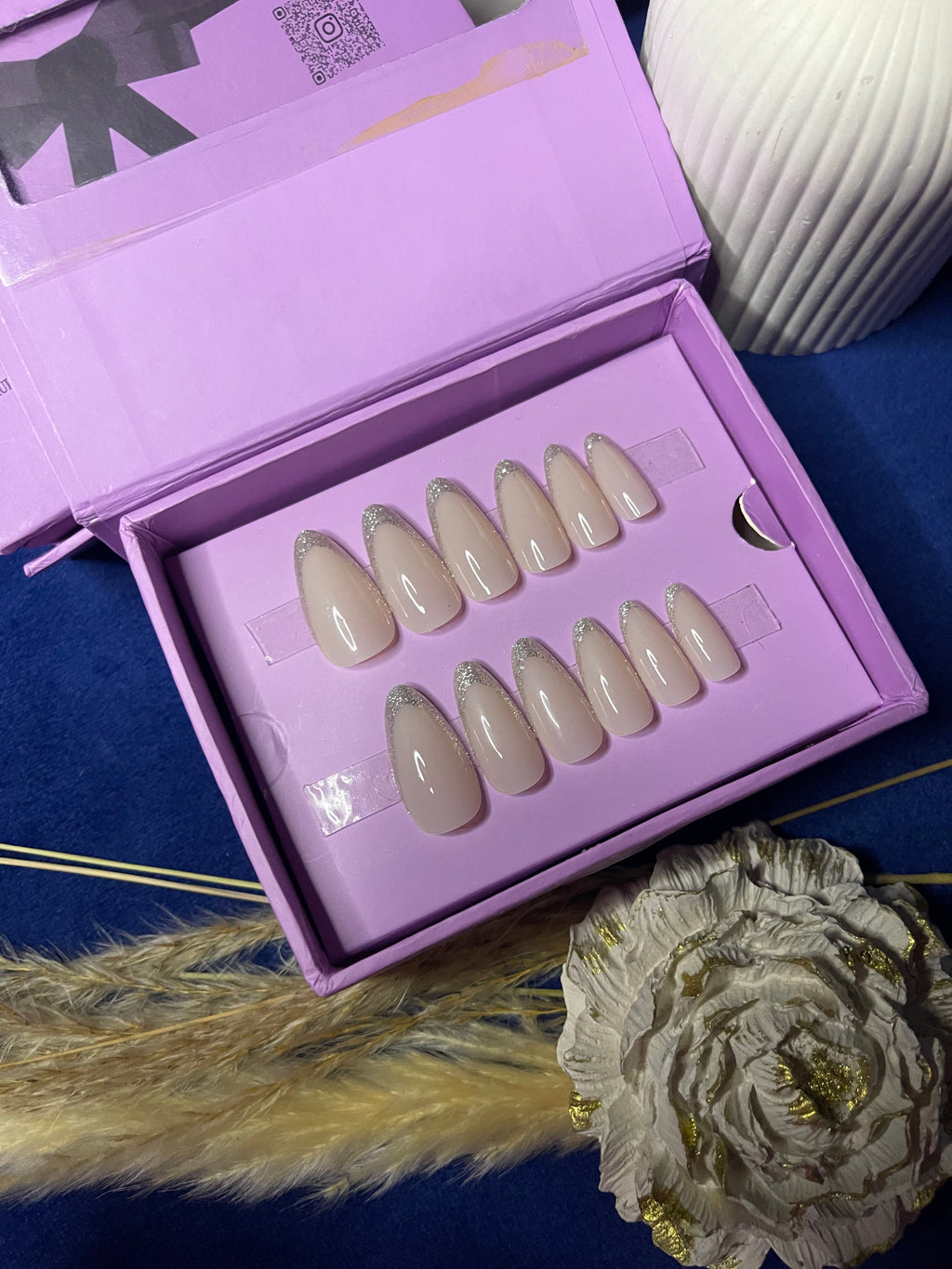 Silver French - Almond Press Ons