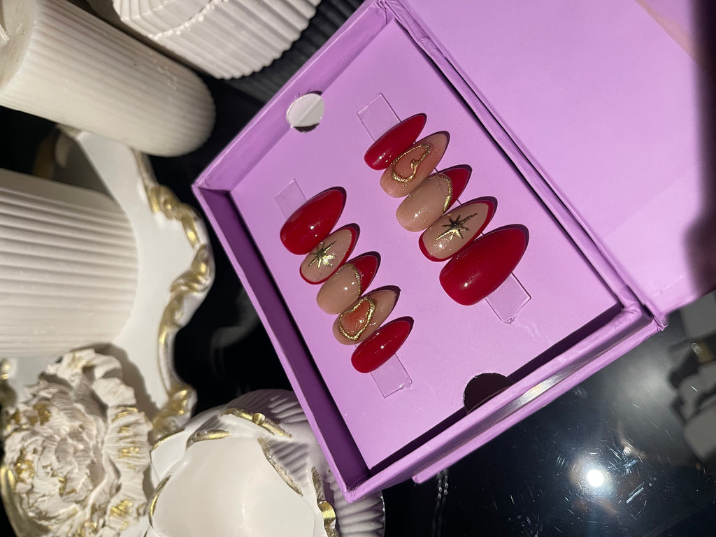 Red Bridal Glam - Almond Press Ons