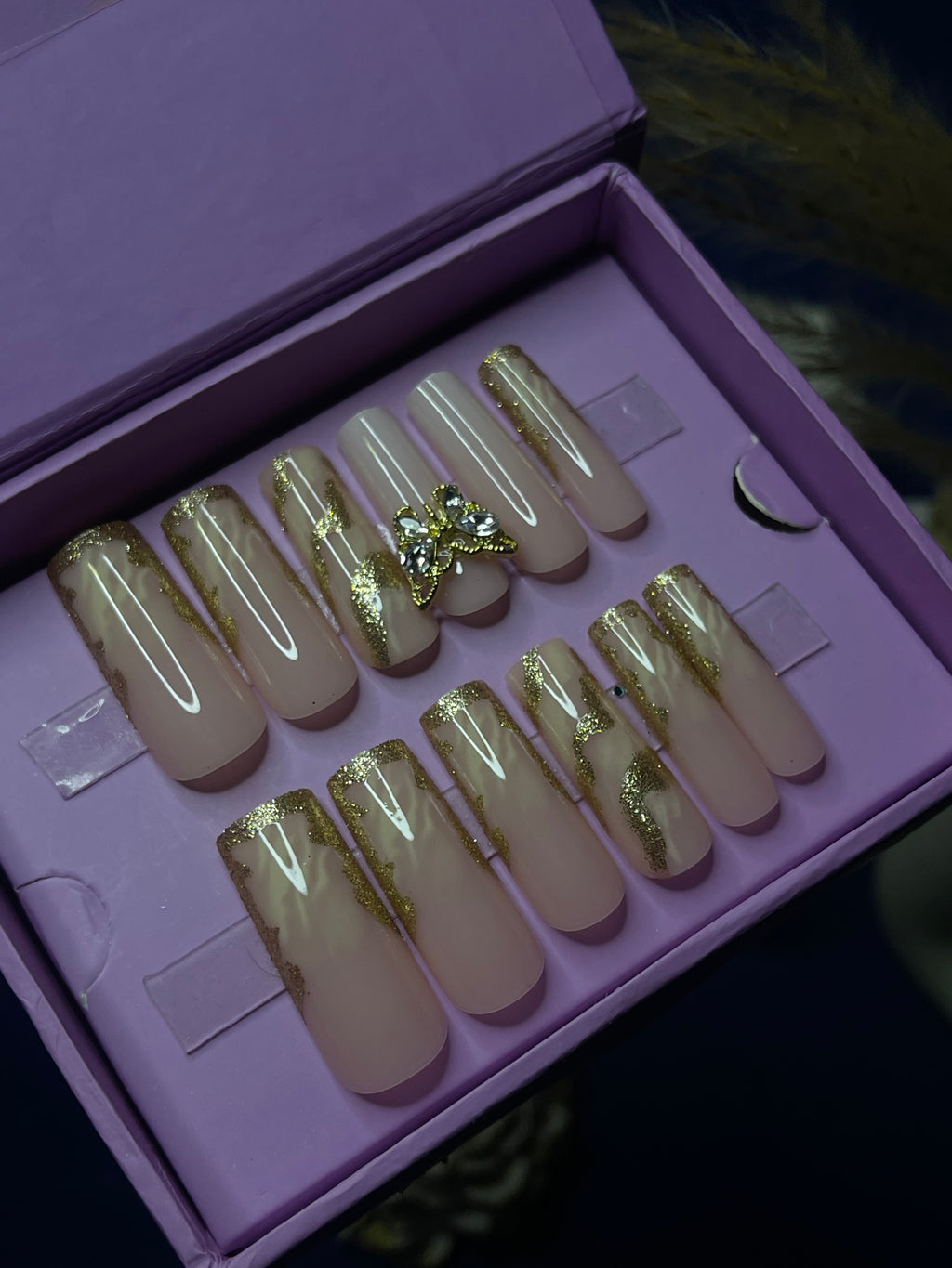 Butterfly Gold- Square Long Press on Nails