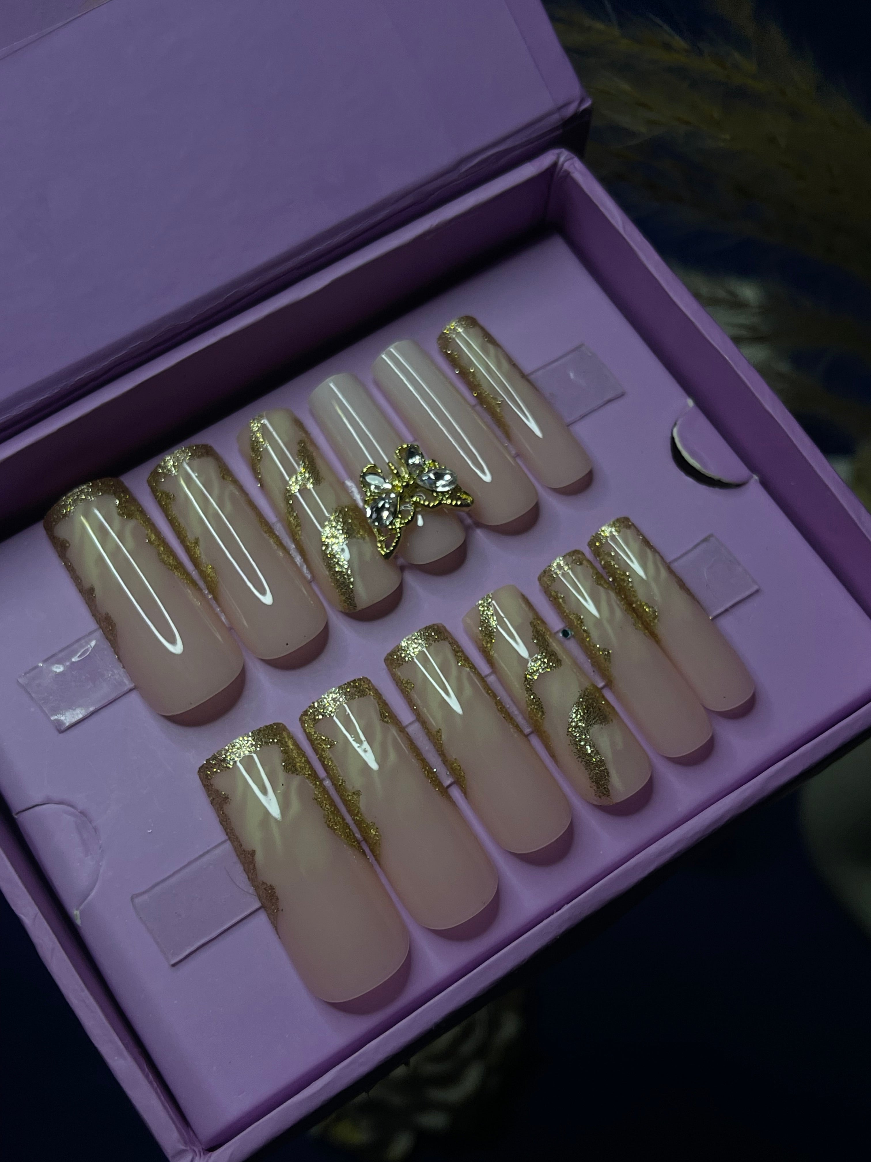 Butterfly Gold- Square Long Press on Nails