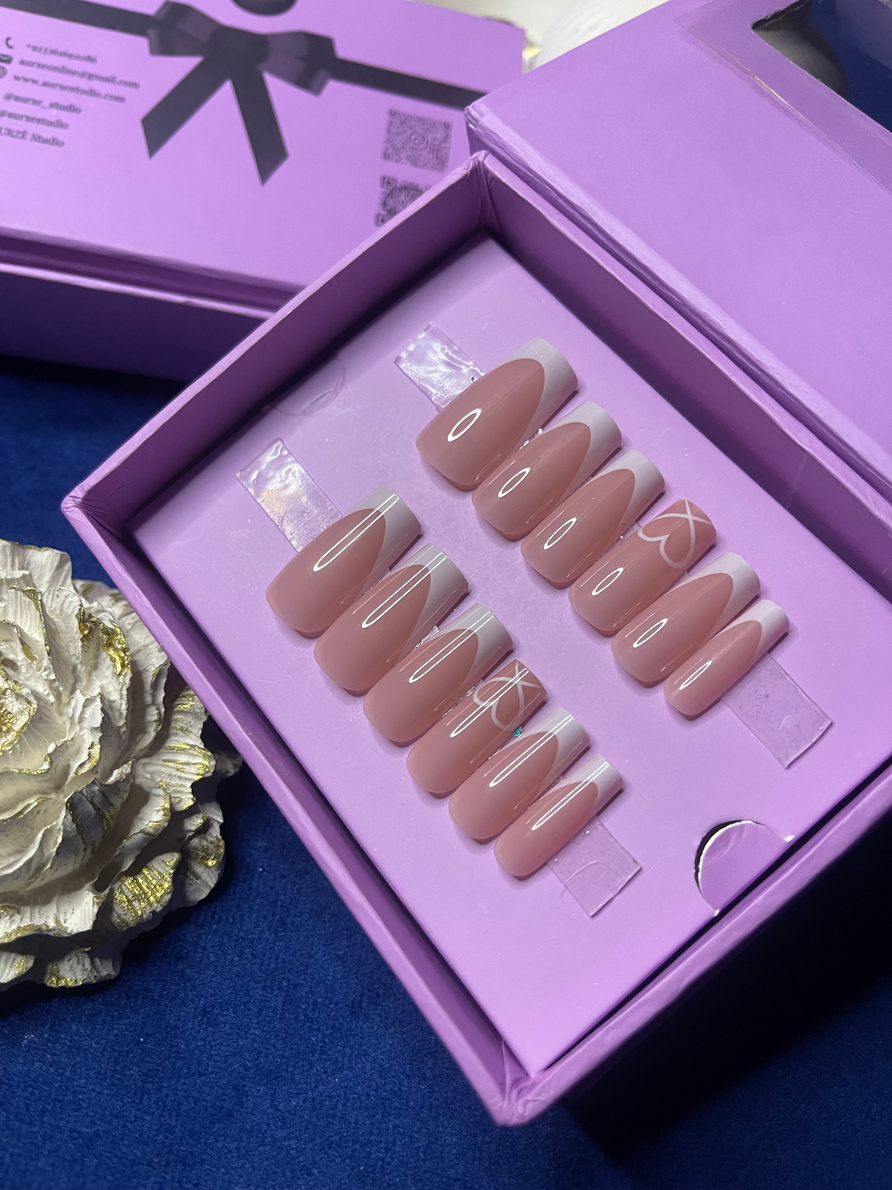 Modern White French- Square Press On Nails