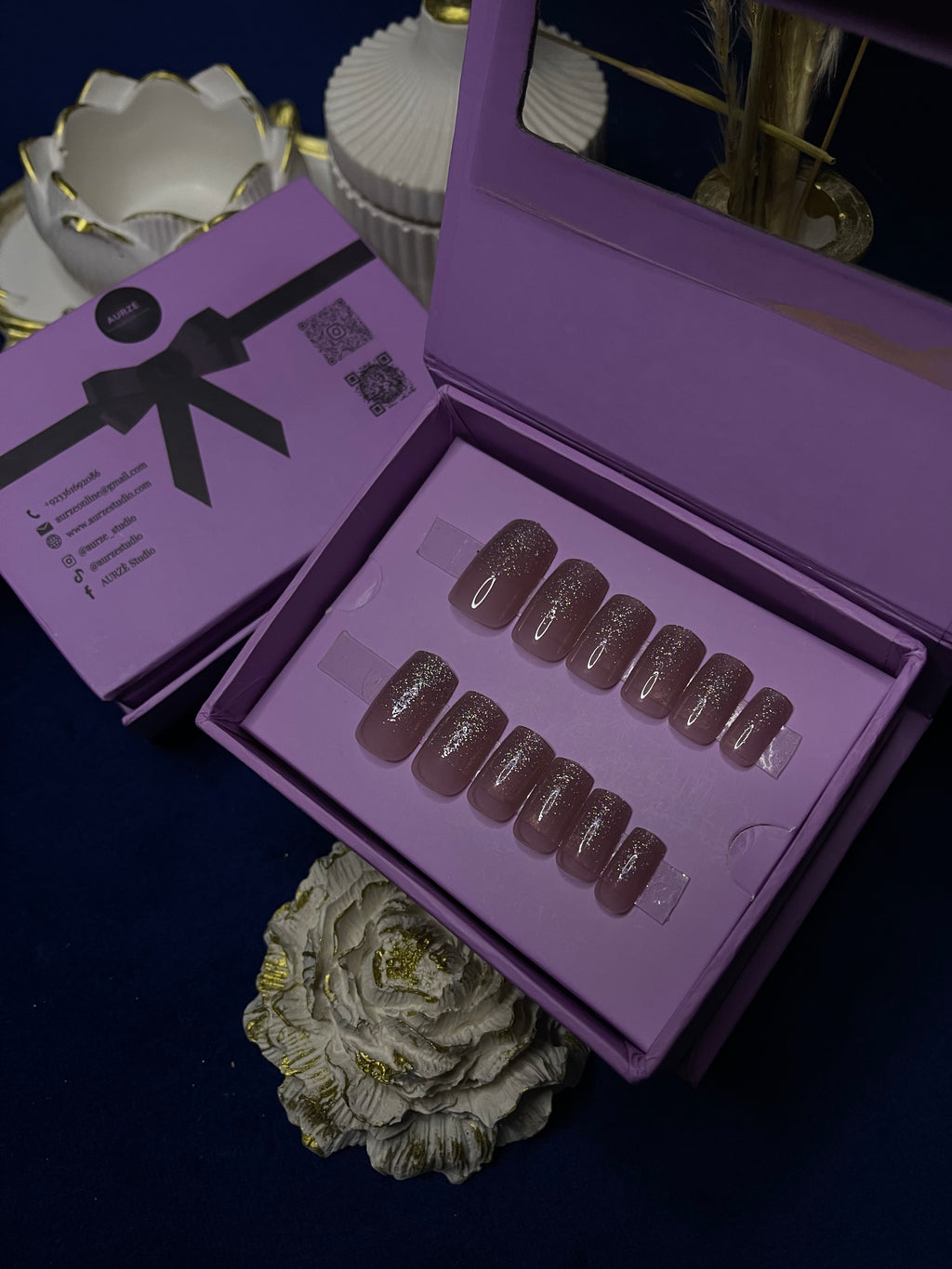 Shimmery Ombre Nude- Square Press Ons