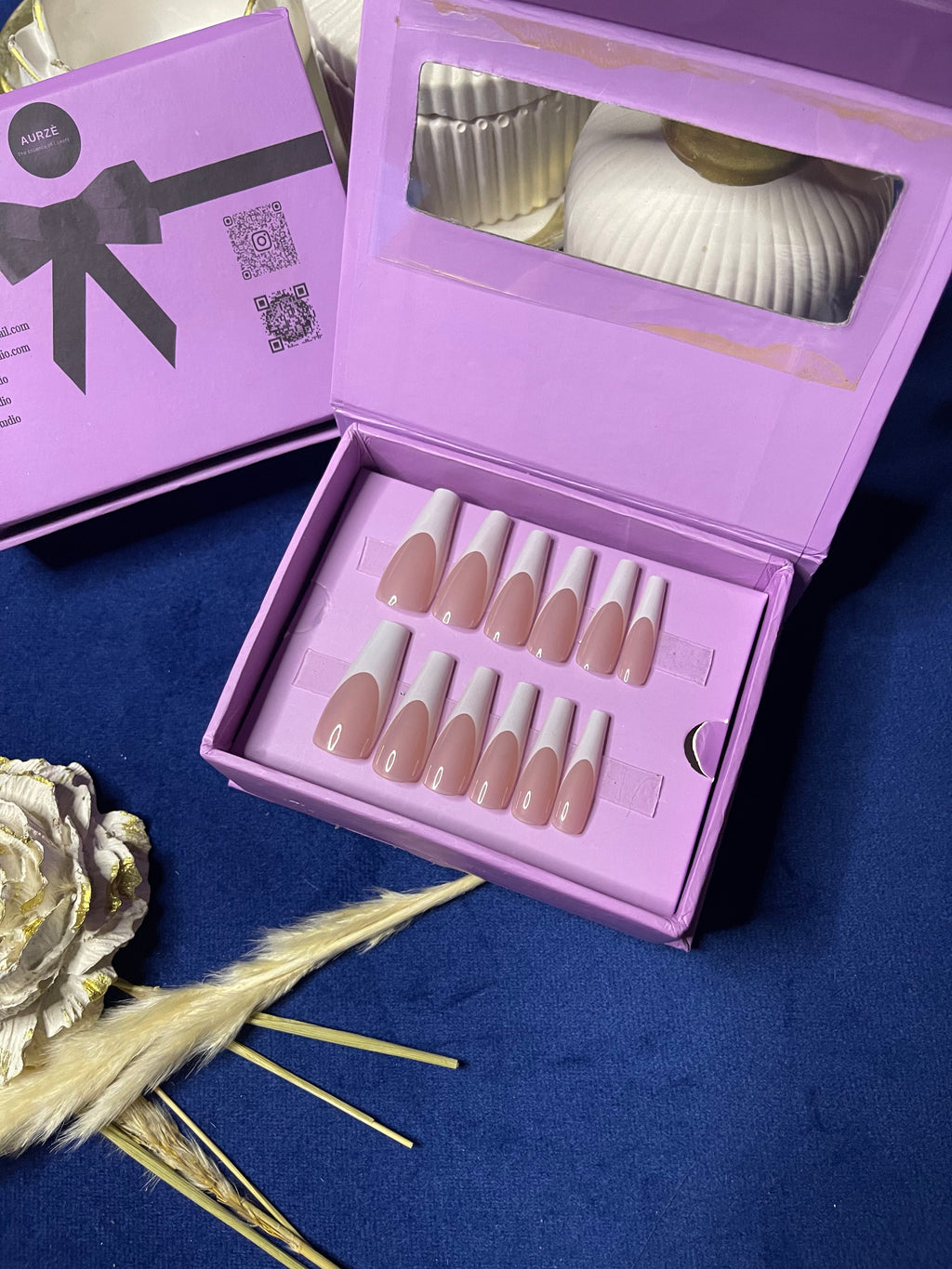 White U French- Coffin Long Press Ons