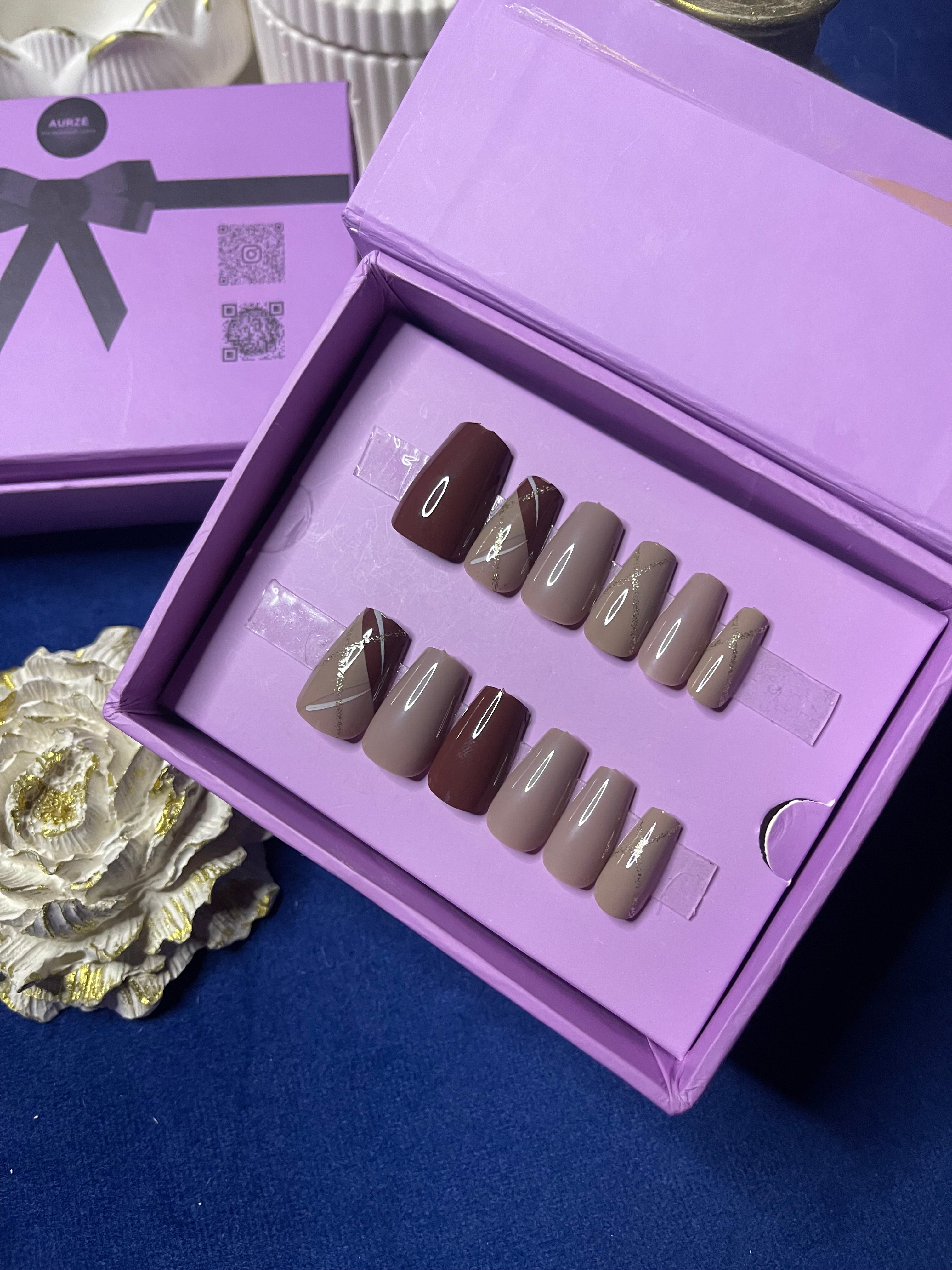 Brown French - Coffin Press Ons