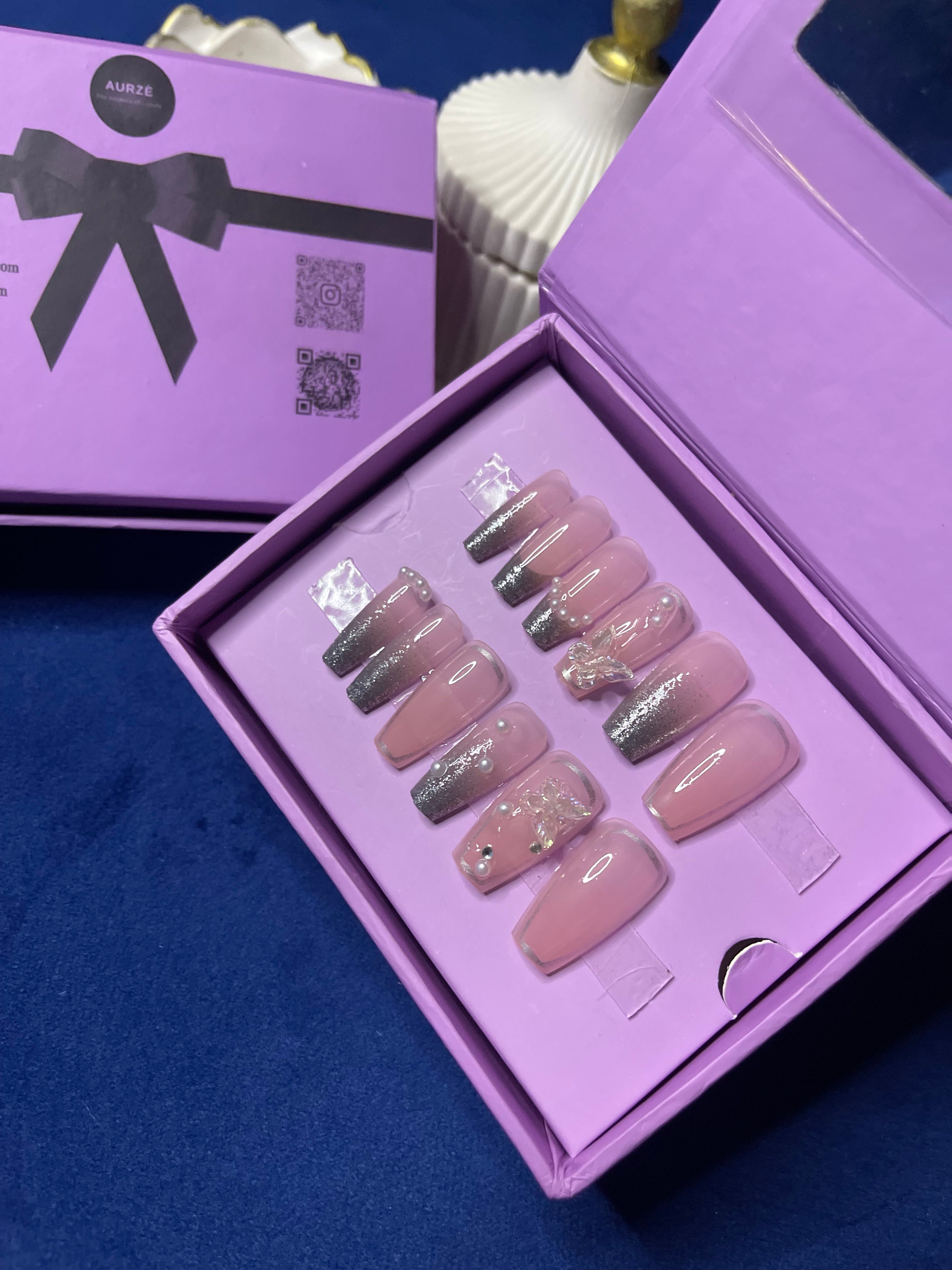 Silver French Chrome- Coffin Press Ons