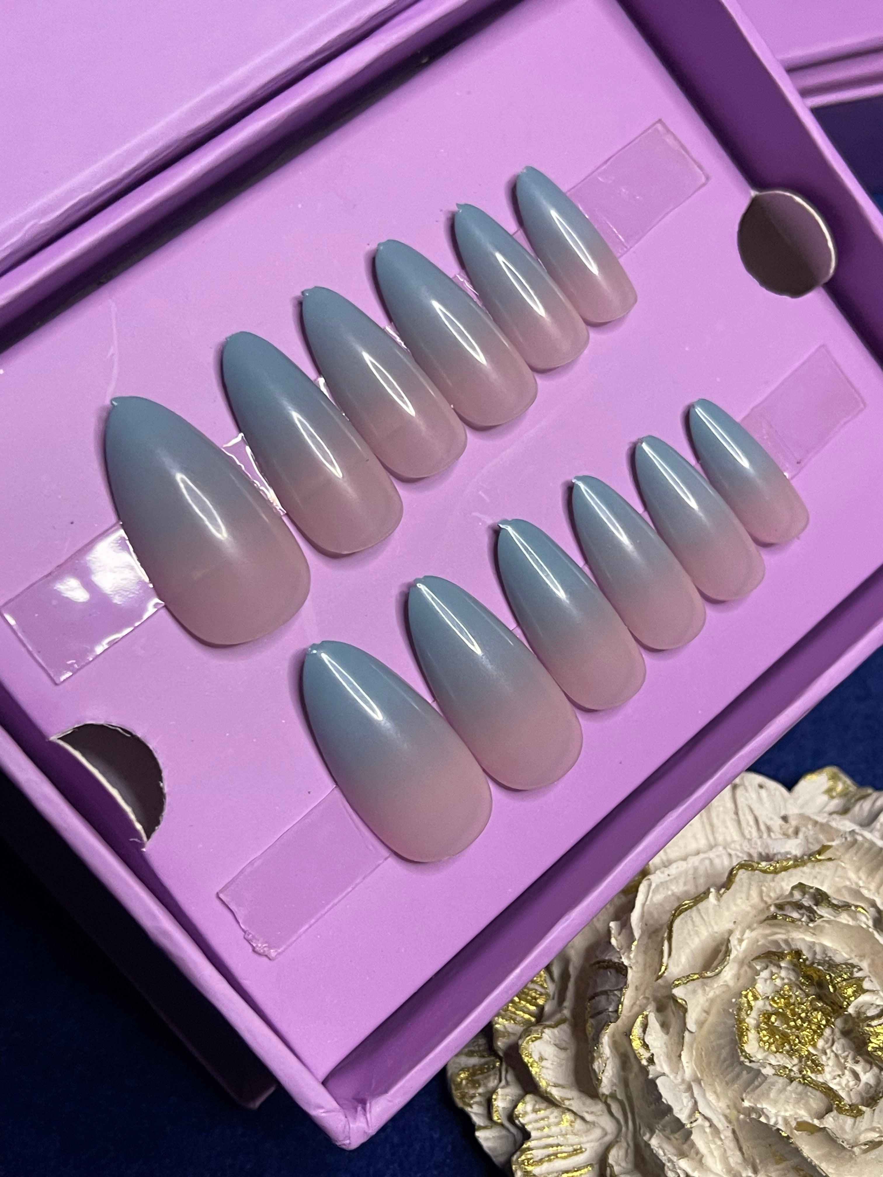 Blue Ombre - Long Almond Press Ons