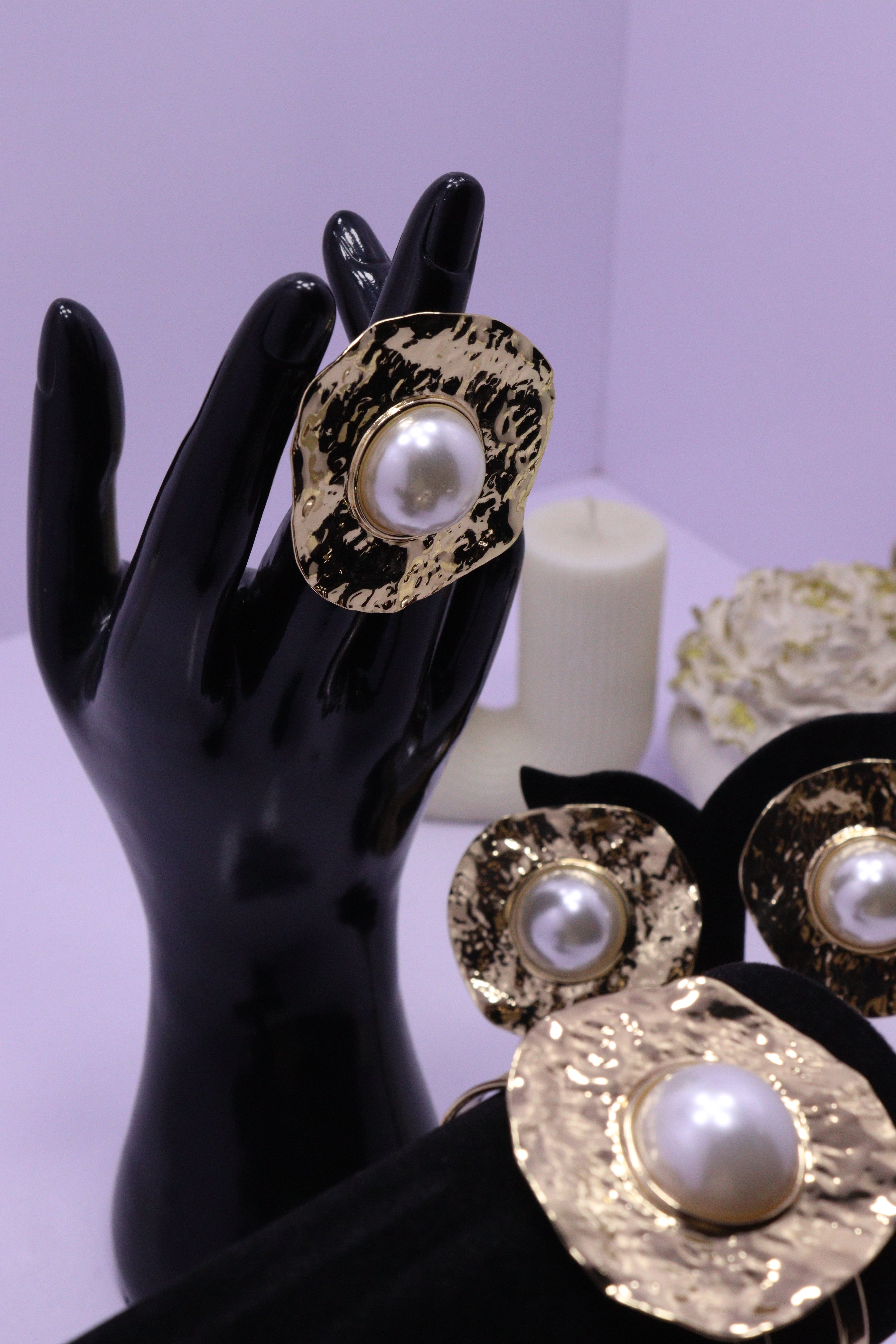 Sleek Wrist Series 0107 - AZ Golden Bangle, Ring & Ear ring Set