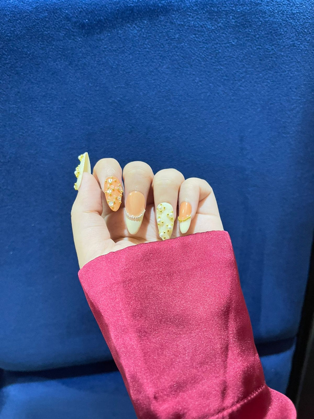 Creamy White & Peach Pearl Elegance Press ons – Wedding & Event Collection