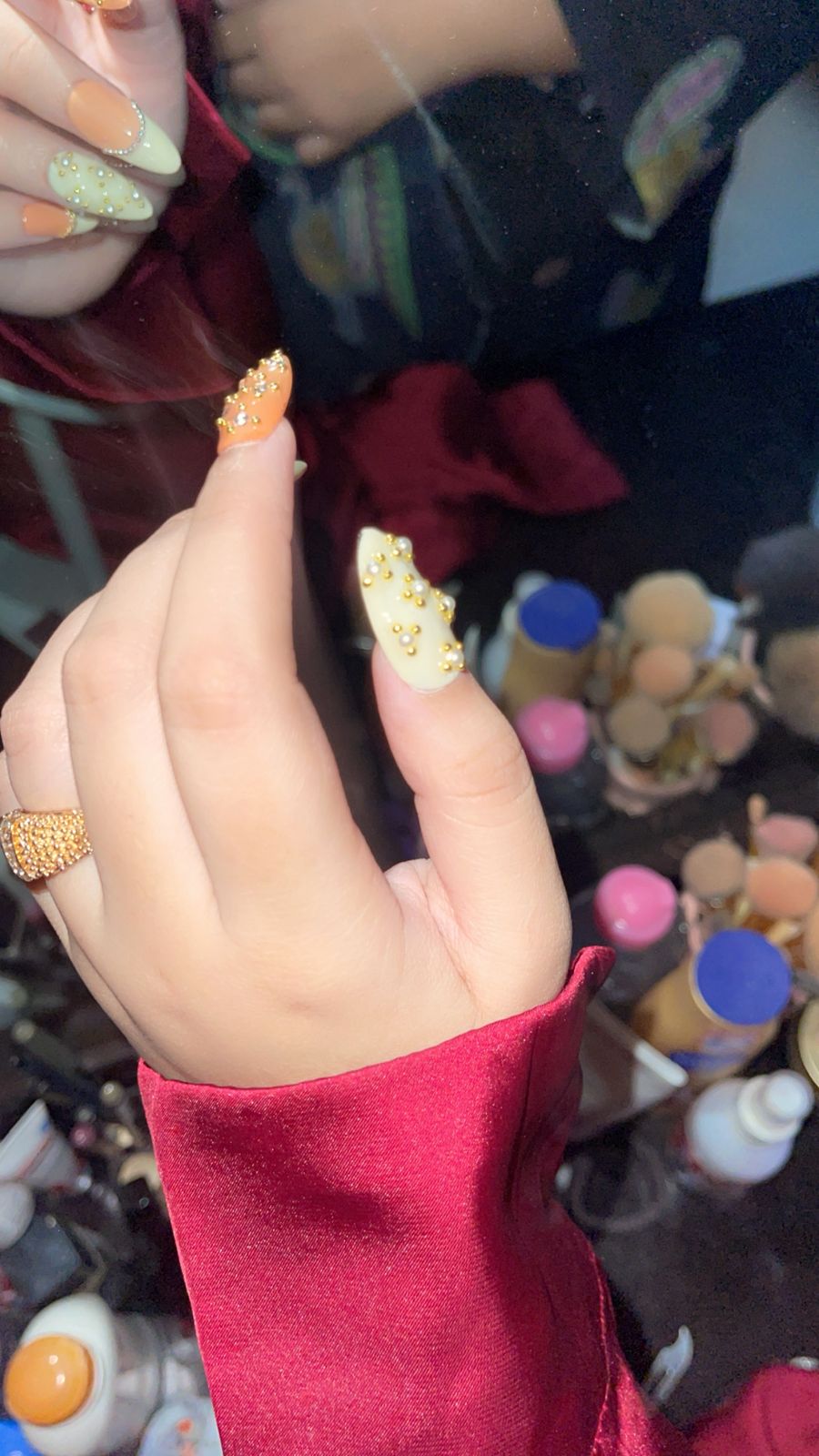 Creamy White & Peach Pearl Elegance Press ons – Wedding & Event Collection