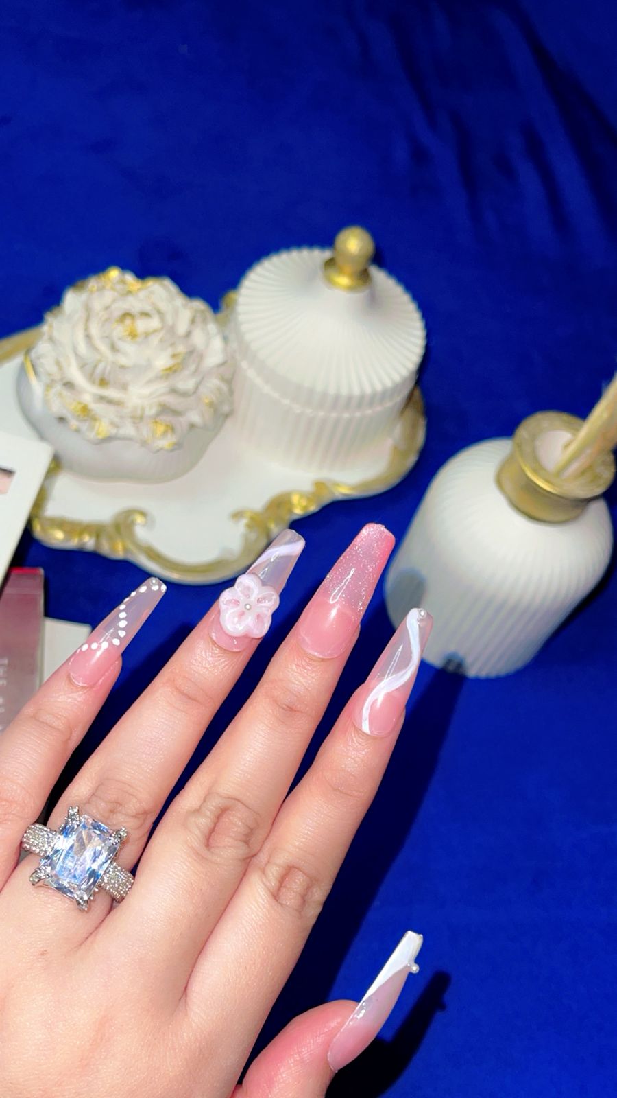 Jelly Baby Pink Bloom – Luxury Coffin Press ons Nails