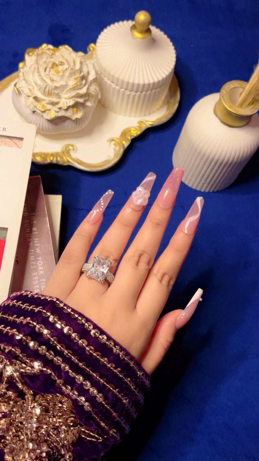 Jelly Baby Pink Bloom – Luxury Coffin Press ons Nails