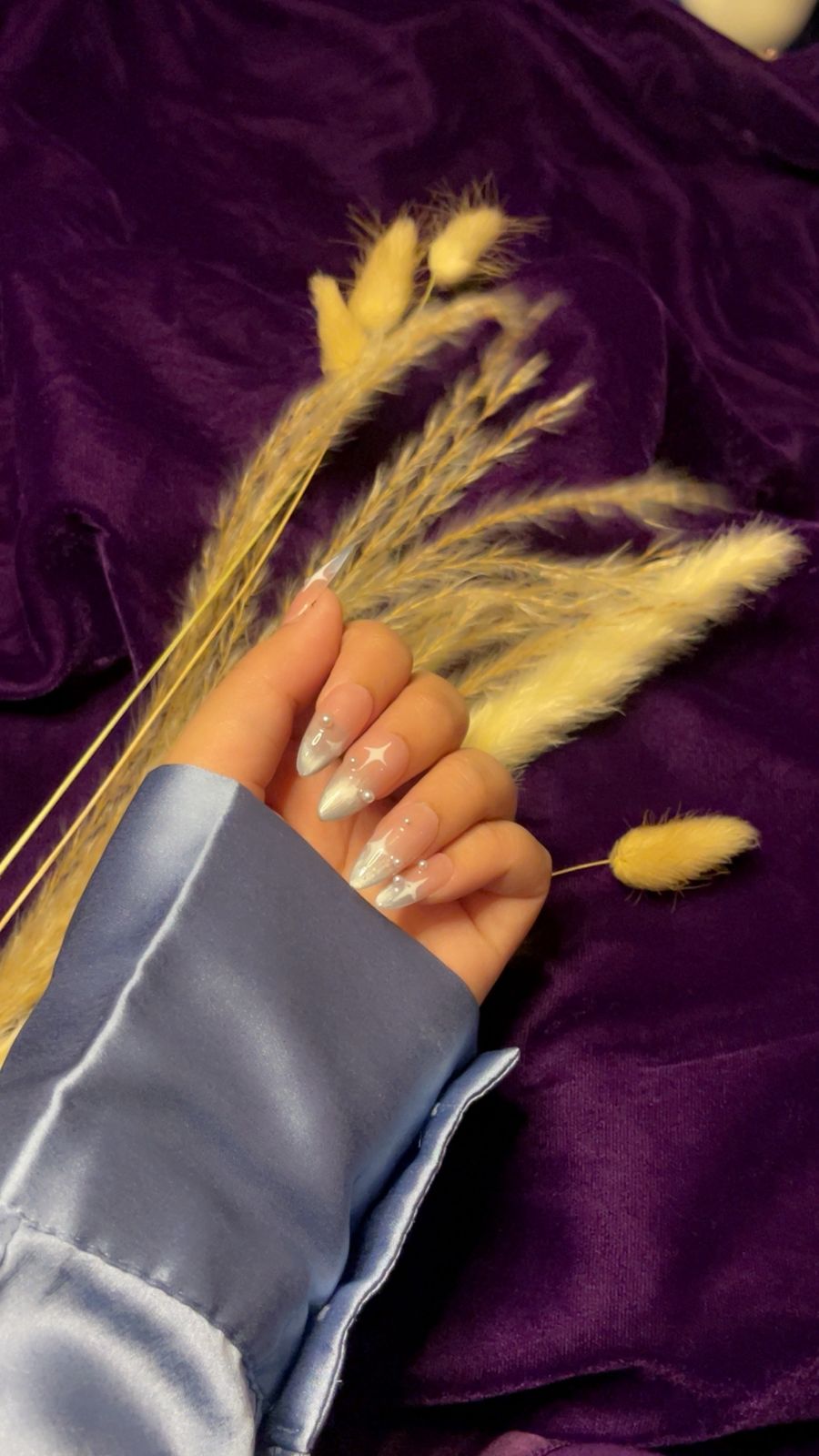 Celestial Pink & Blue Dream – Cat Eye Ombre Almond Press ons Nails