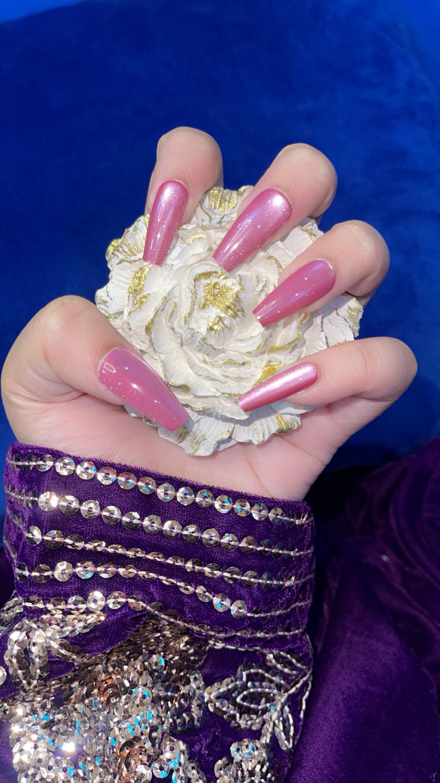 Rosé Radiance – Soft Pink Cat Eye Coffin Nails
