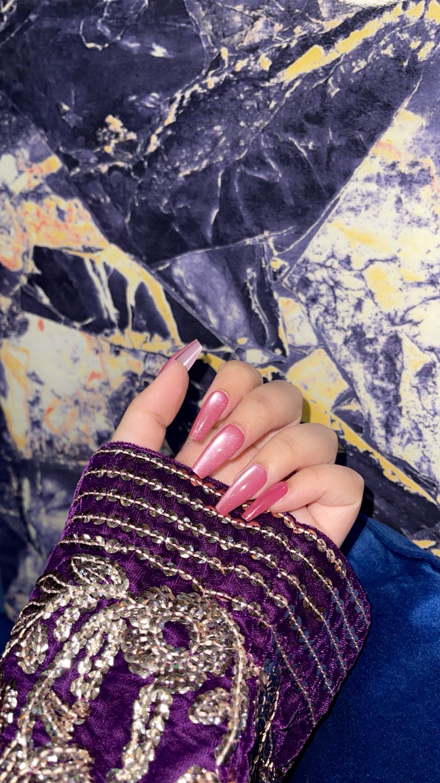 Rosé Radiance – Soft Pink Cat Eye Coffin Nails