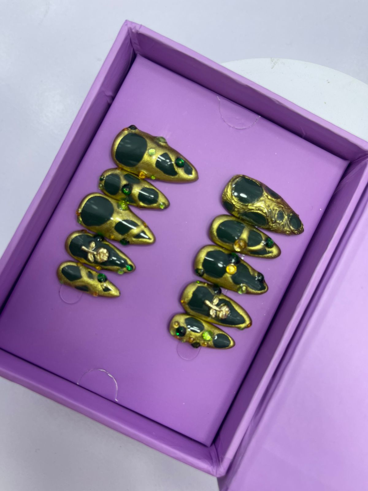 Mehndi Inspo with Green Gold - Stiletto Press On Nails