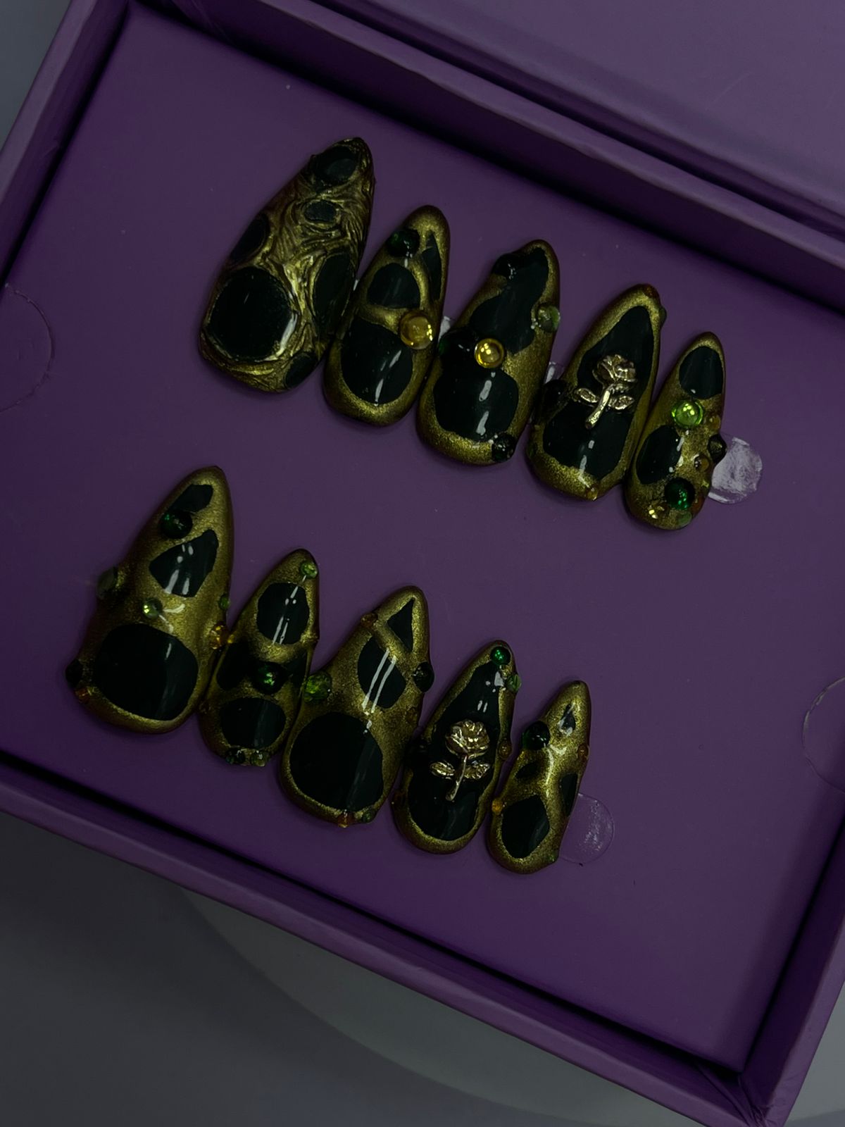 Mehndi Inspo with Green Gold - Stiletto Press On Nails