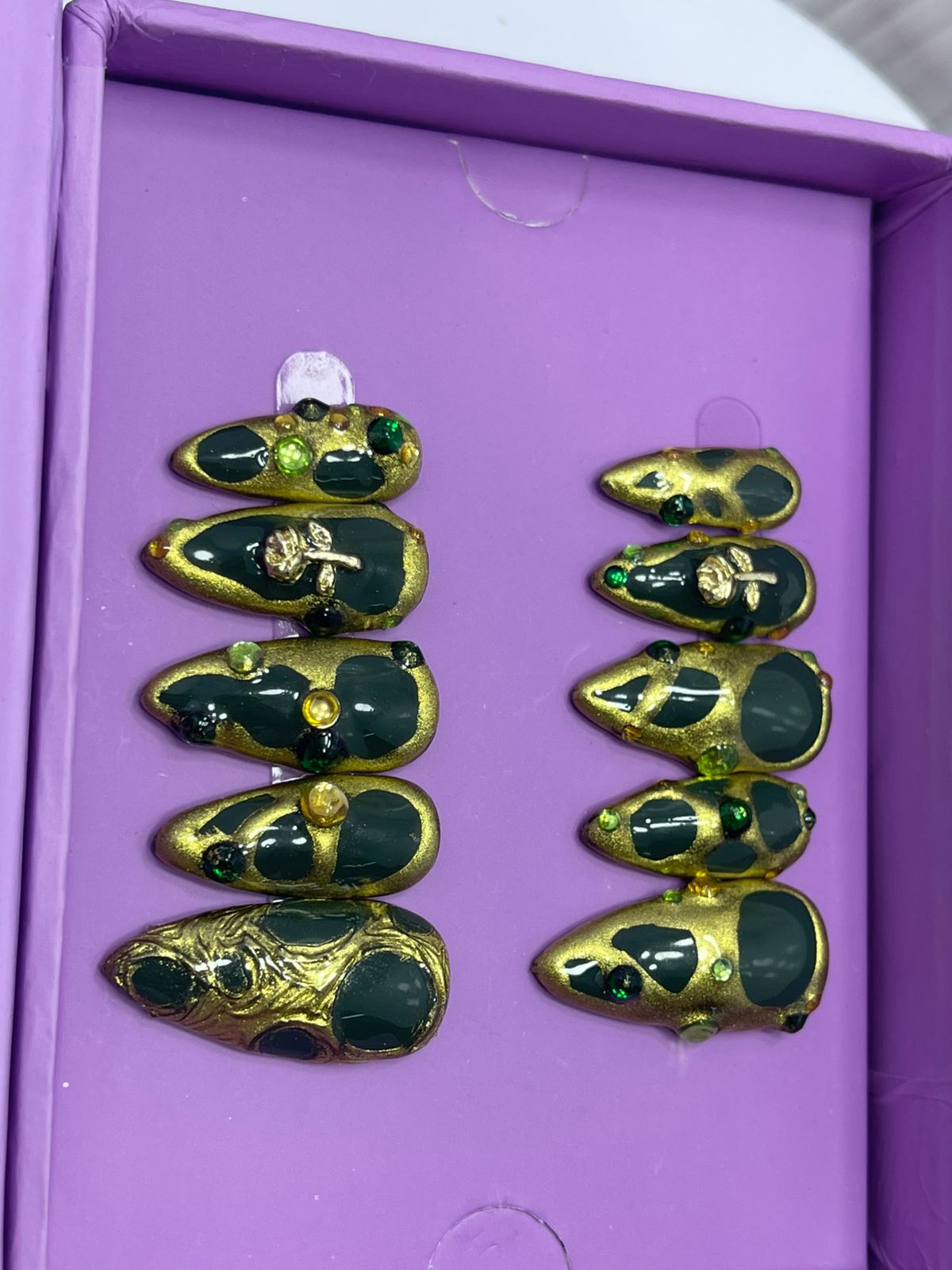 Mehndi Inspo with Green Gold - Stiletto Press On Nails