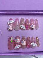 Pink Baby Doll Charms - Coffin Press On Nails