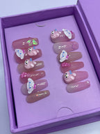 Pink Baby Doll Charms - Coffin Press On Nails