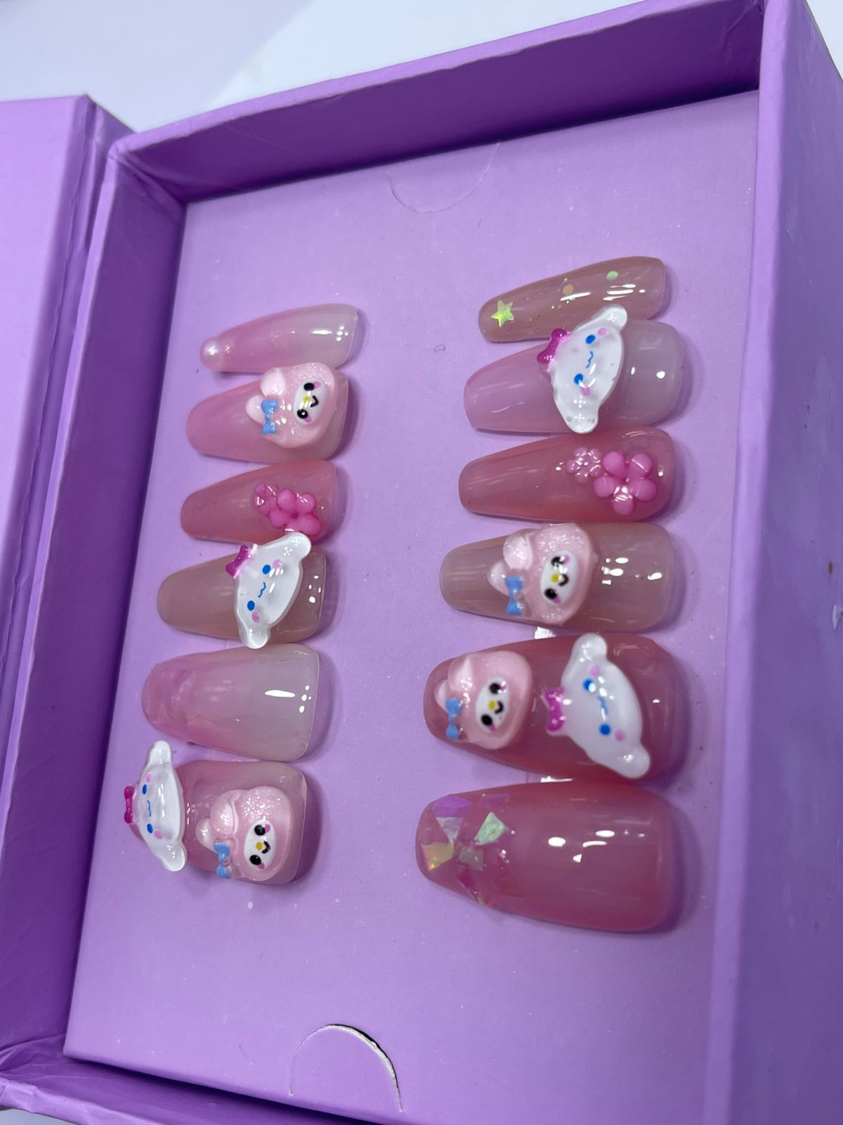 Pink Baby Doll Charms - Coffin Press On Nails