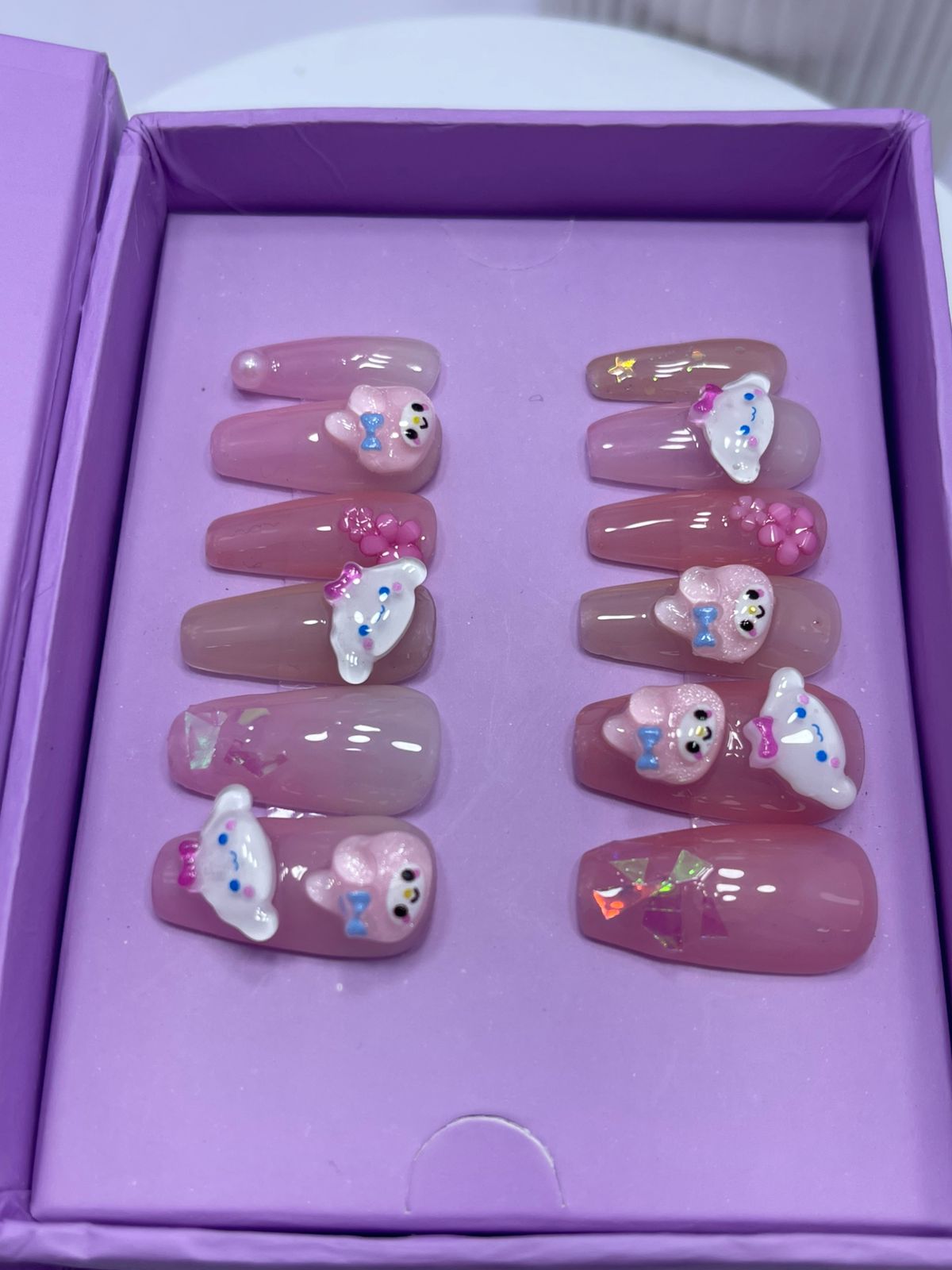 Pink Baby Doll Charms - Coffin Press On Nails