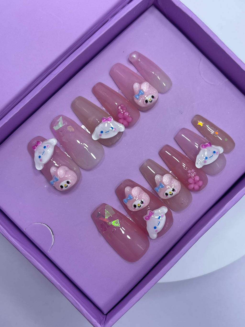Pink Baby Doll Charms - Coffin Press On Nails