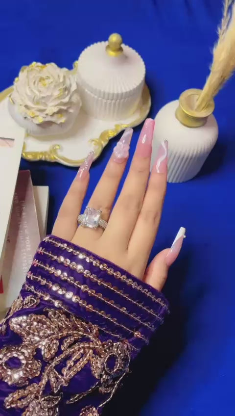 Jelly Baby Pink Bloom – Luxury Coffin Press ons Nails