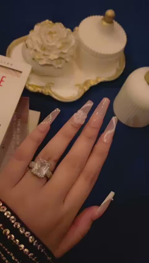 Jelly Baby Pink Bloom – Luxury Coffin Press ons Nails