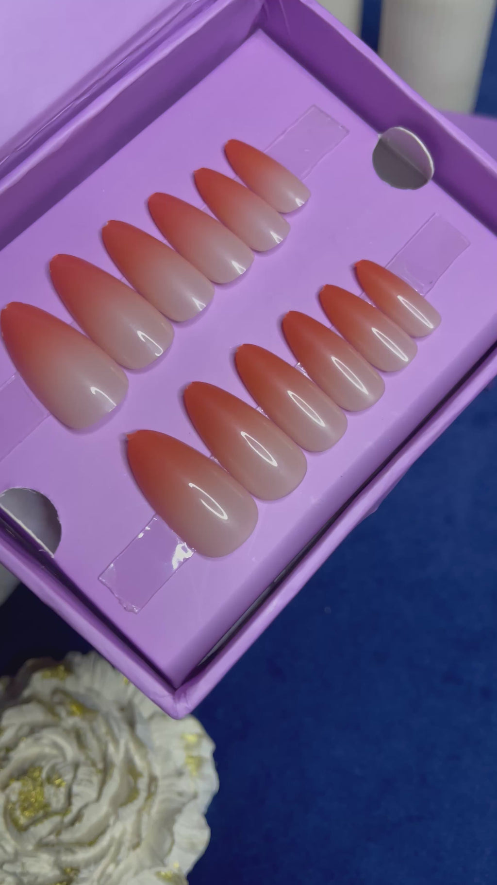 Orange Ombre - Long Almond Press Ons