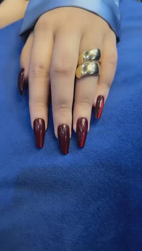 Crimson Glaze – Red Cat Eye Coffin Nails